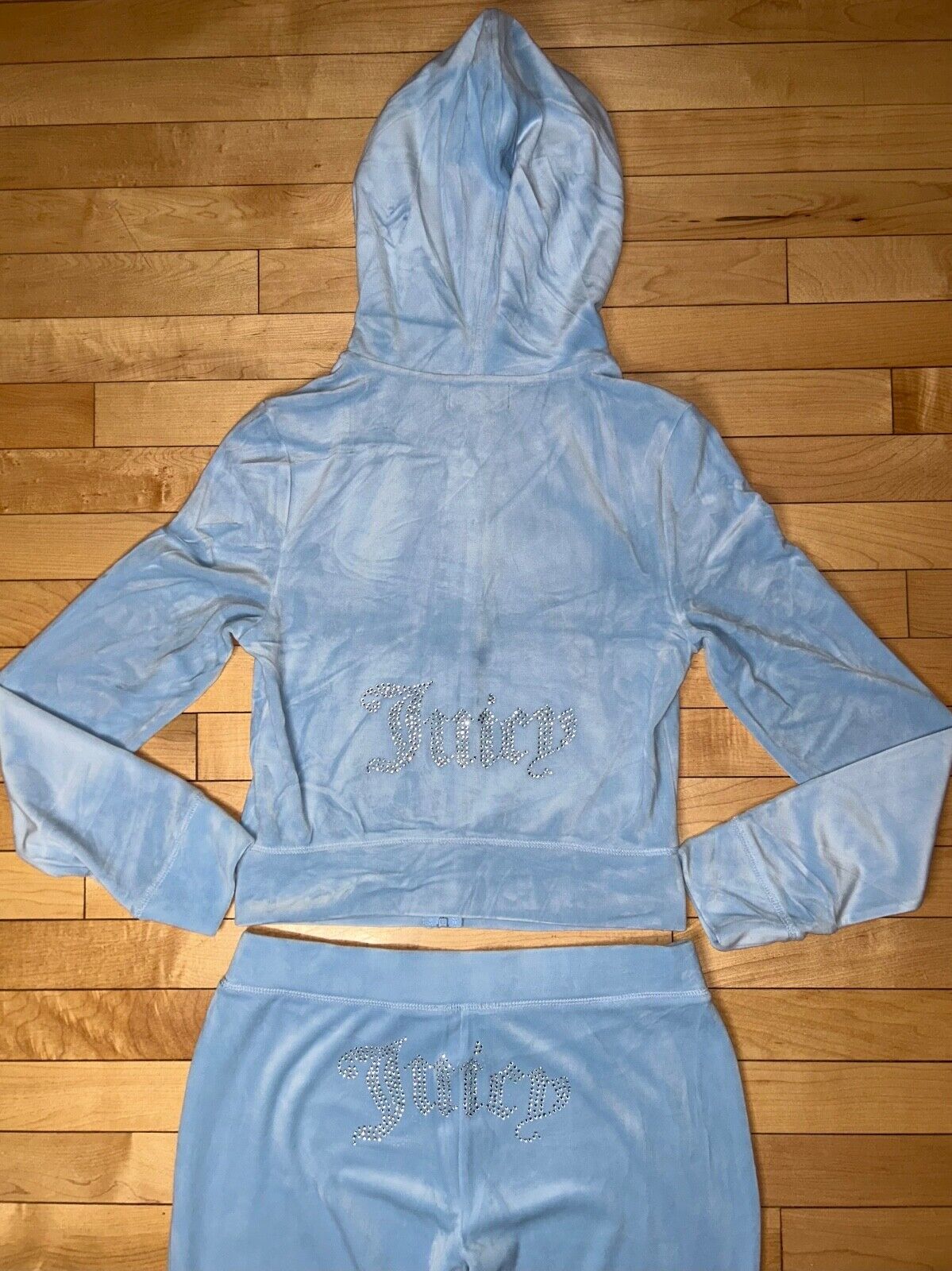 NEW! JUICY COUTURE Velour OG Bling Tracksuit Hoodie & Pant Set Light Blue Size M