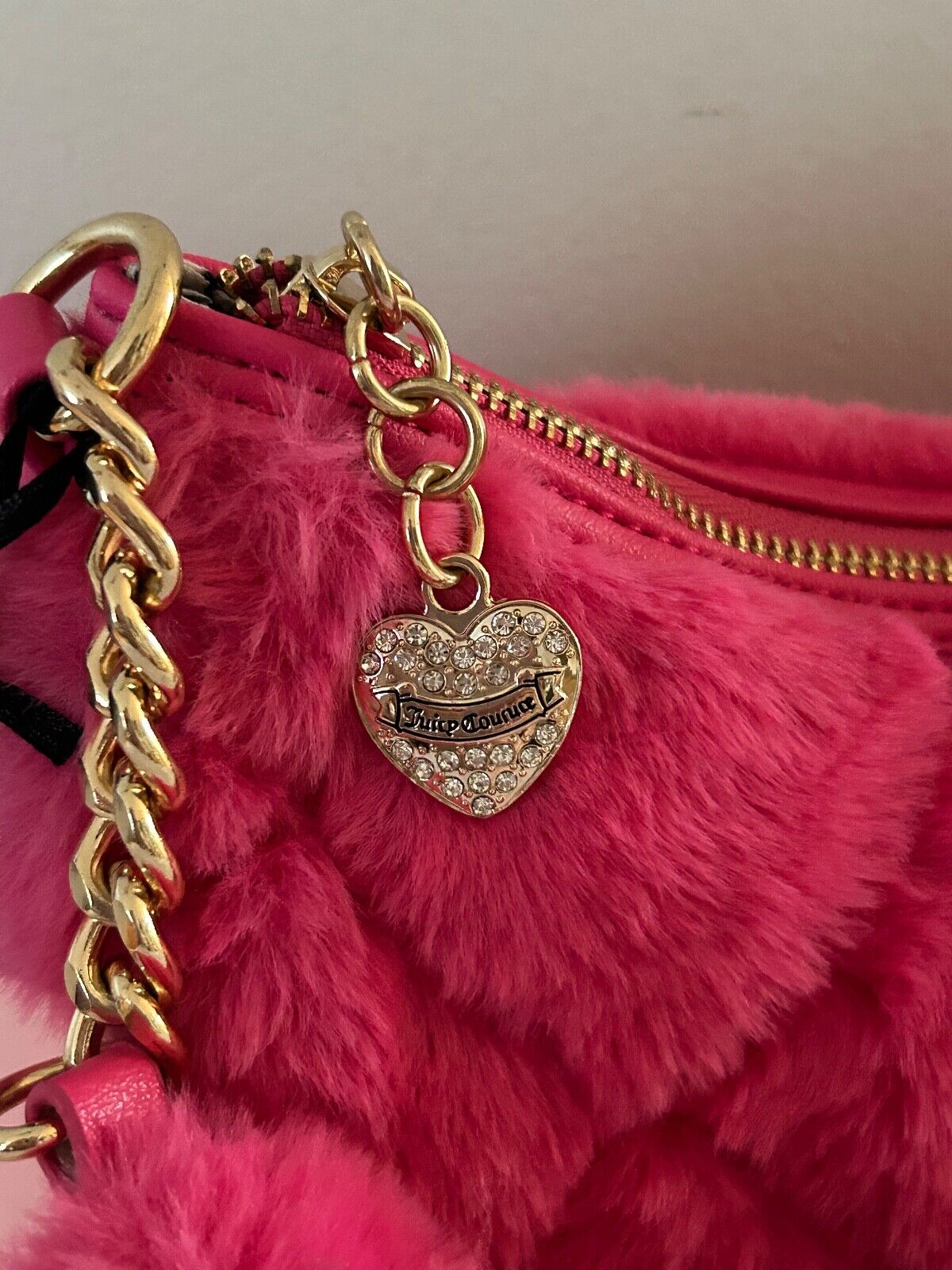 NEW! NWT JUICY COUTURE Lets Get Cozy Faux Fur Shoulder Bag in Dusty Blush Pink