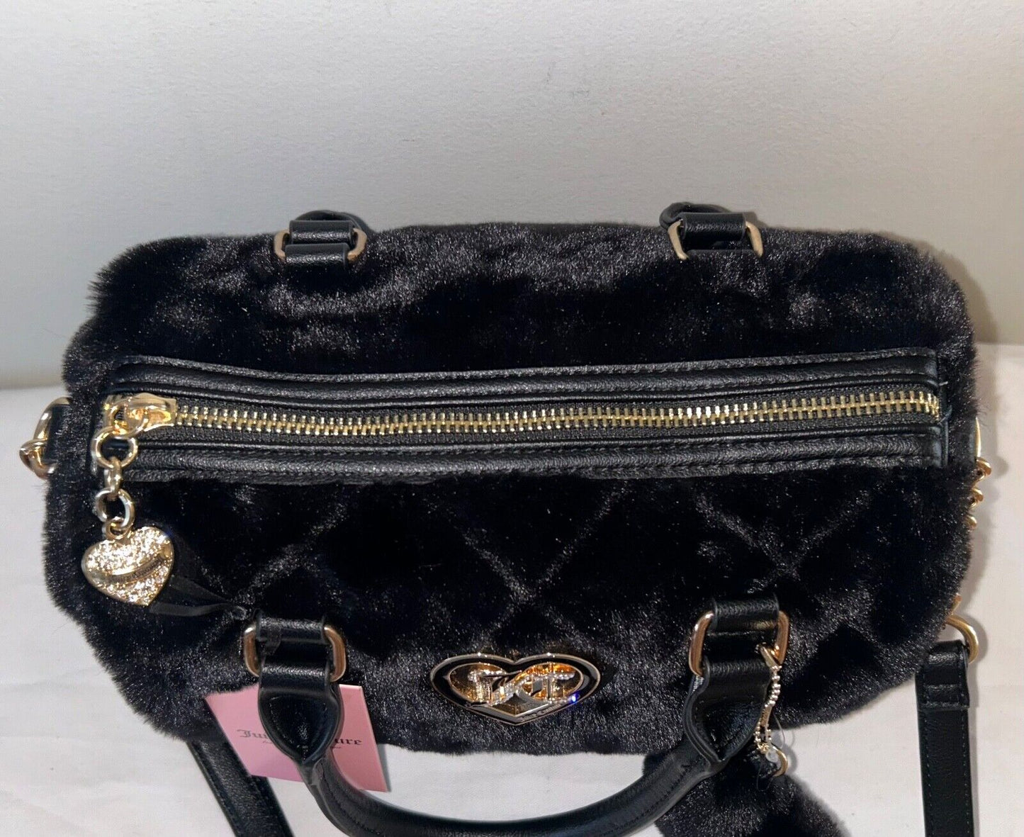 NEW! NWT JUICY COUTURE Lets Get Cozy Faux Fur Satchel Bag Black Liquorice