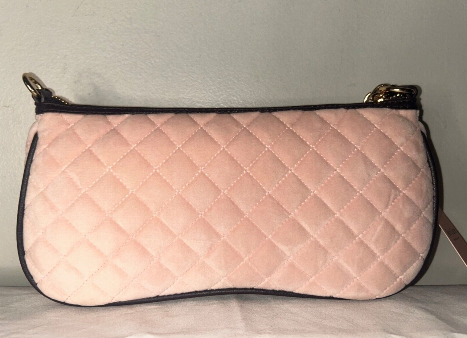 NEW! NWT JUICY COUTURE Royal Moment Velour Quilted Shoulder Bag Pink Clay