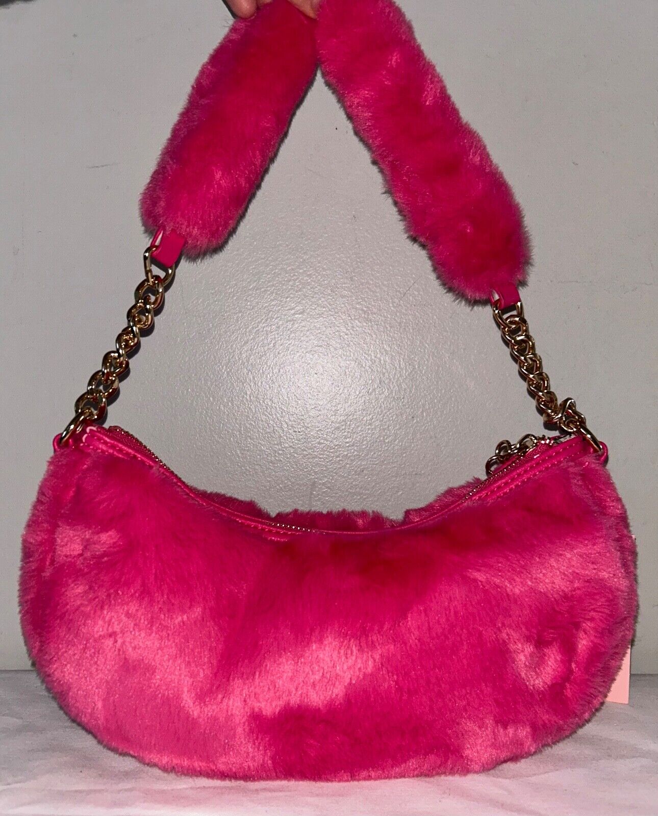 NEW! NWT JUICY COUTURE Lets Get Cozy Faux Fur Shoulder Bag in Dusty Blush Pink