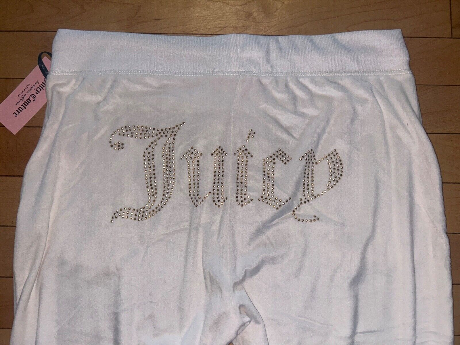 NEW ! NWT JUICY COUTURE Velour OG Big Bling Sweatpants Pastel Parchment Ivory XL