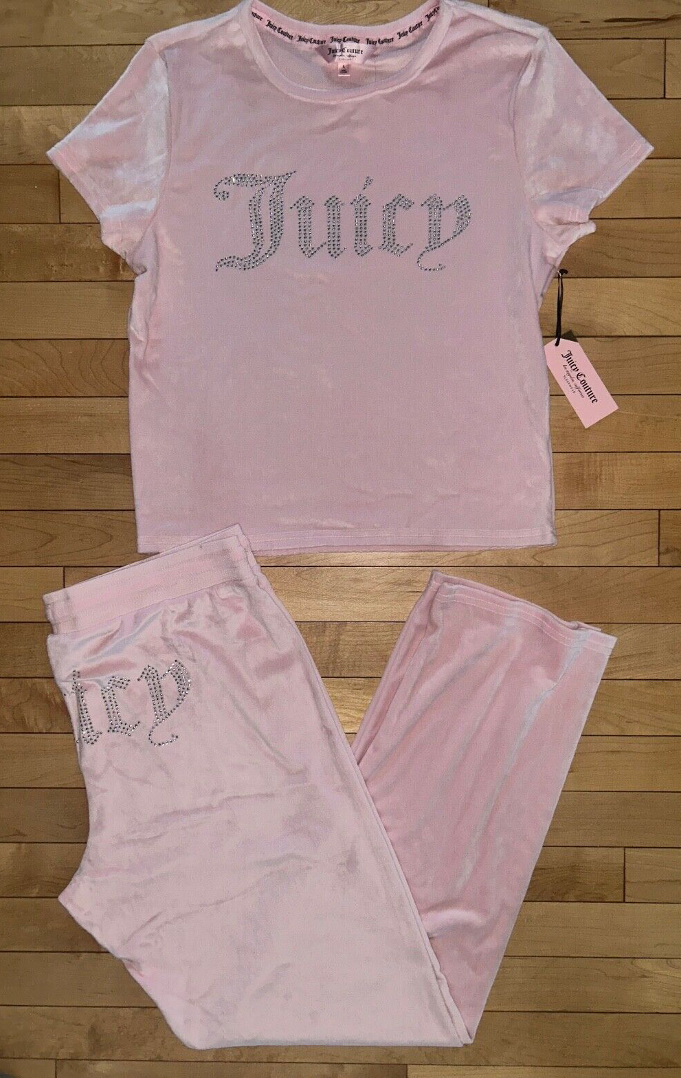 NEW! NWT JUICY COUTURE Velour Bling Logo Lounge Set in Lola Blush Pink Size L