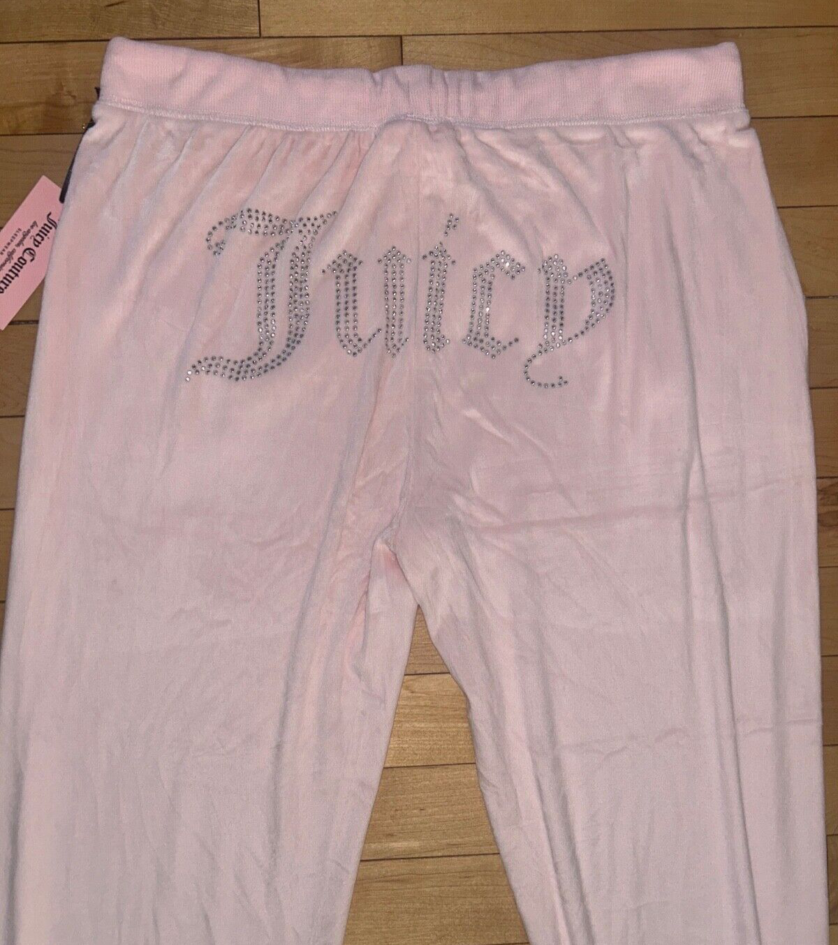 NEW ! NWT JUICY COUTURE Velour OG Big Bling Sweatpants Rock Salt Pink Size L