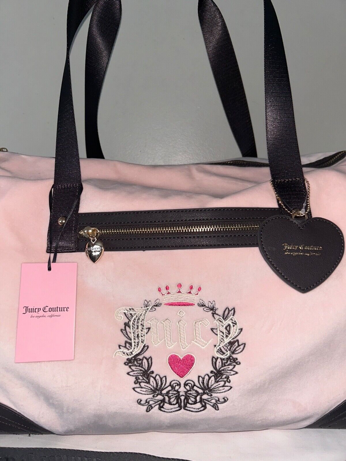 NEW! NWT JUICY COUTURE Heritage Rosie Velour Weekender Bag Powder Blush Pink