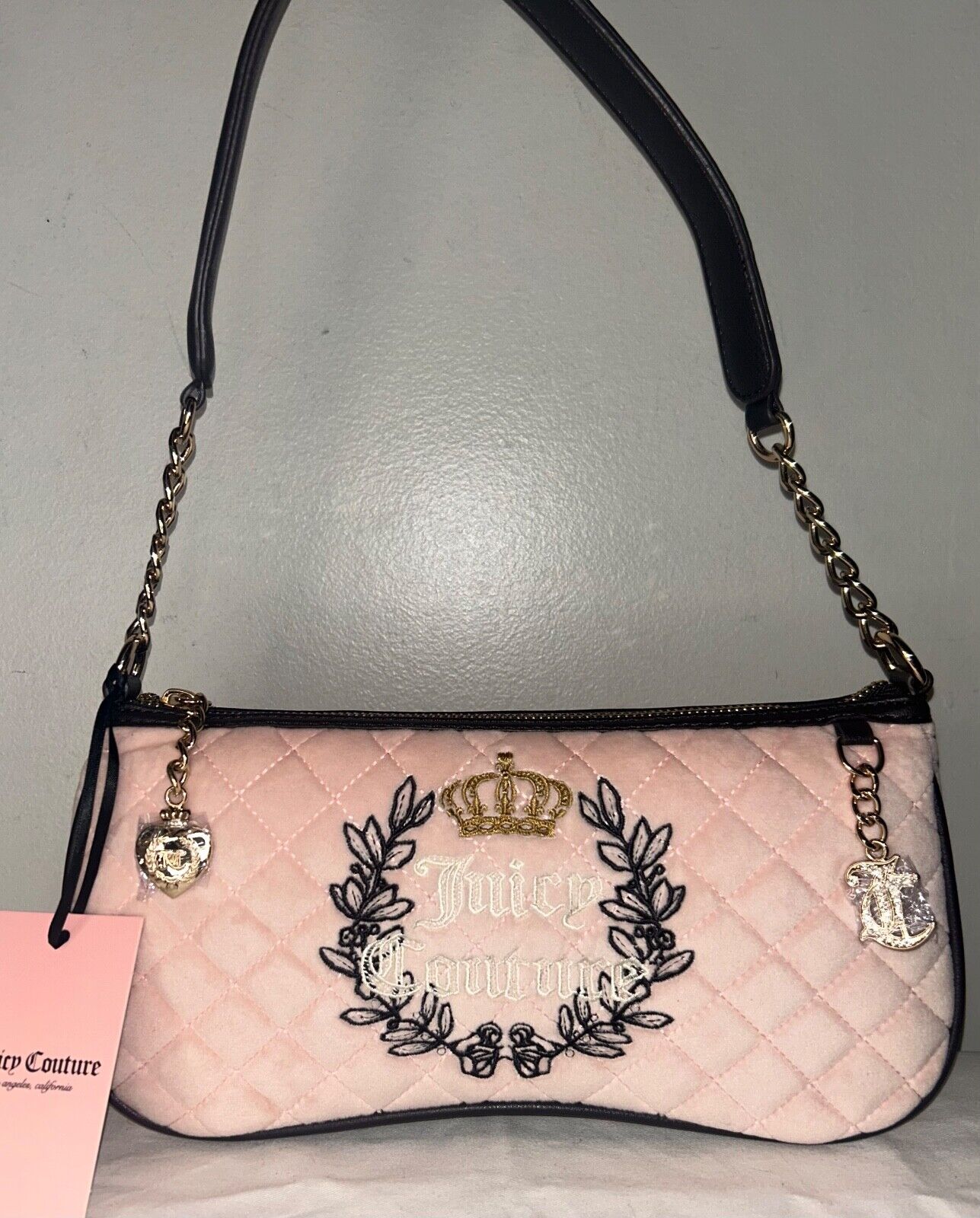 NEW! NWT JUICY COUTURE Royal Moment Velour Quilted Shoulder Bag Pink Clay