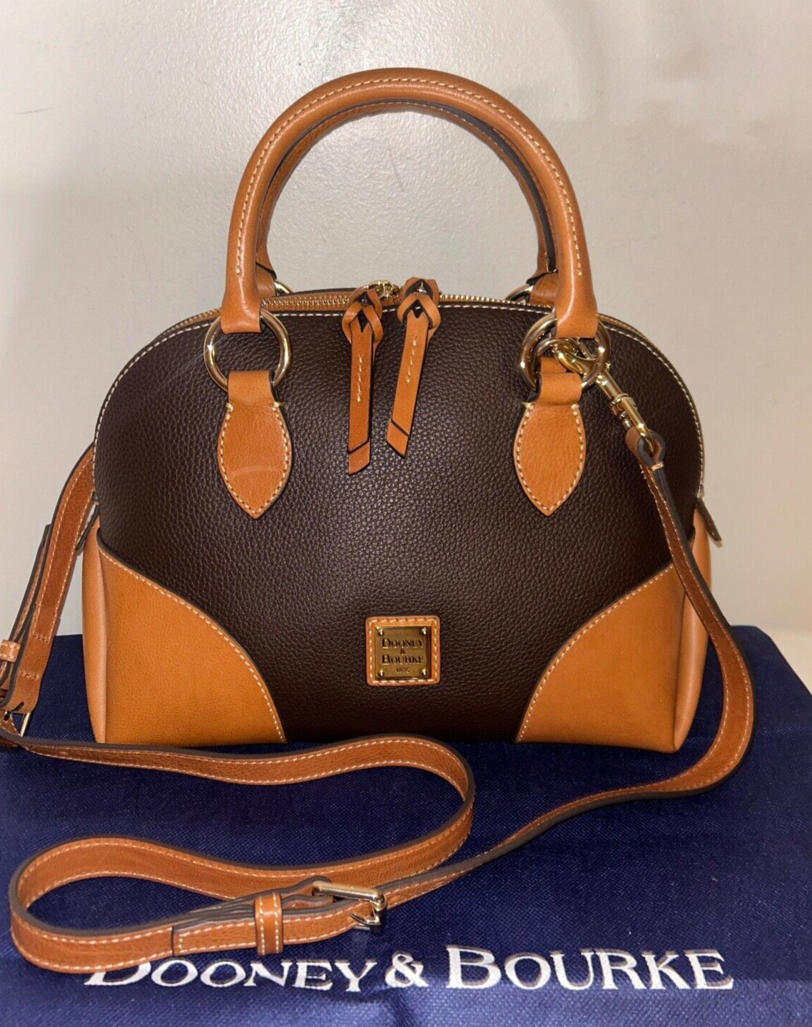 NEW! NWT DOONEY & BOURKE Pebble with Florentine Leather Trim Domed Satchel Brown