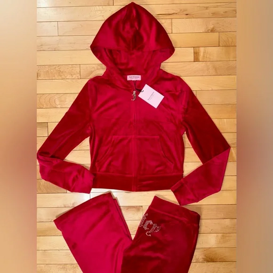 NEW! NWT JUICY COUTURE Velour OG Bling Tracksuit Set Coco Red Size M