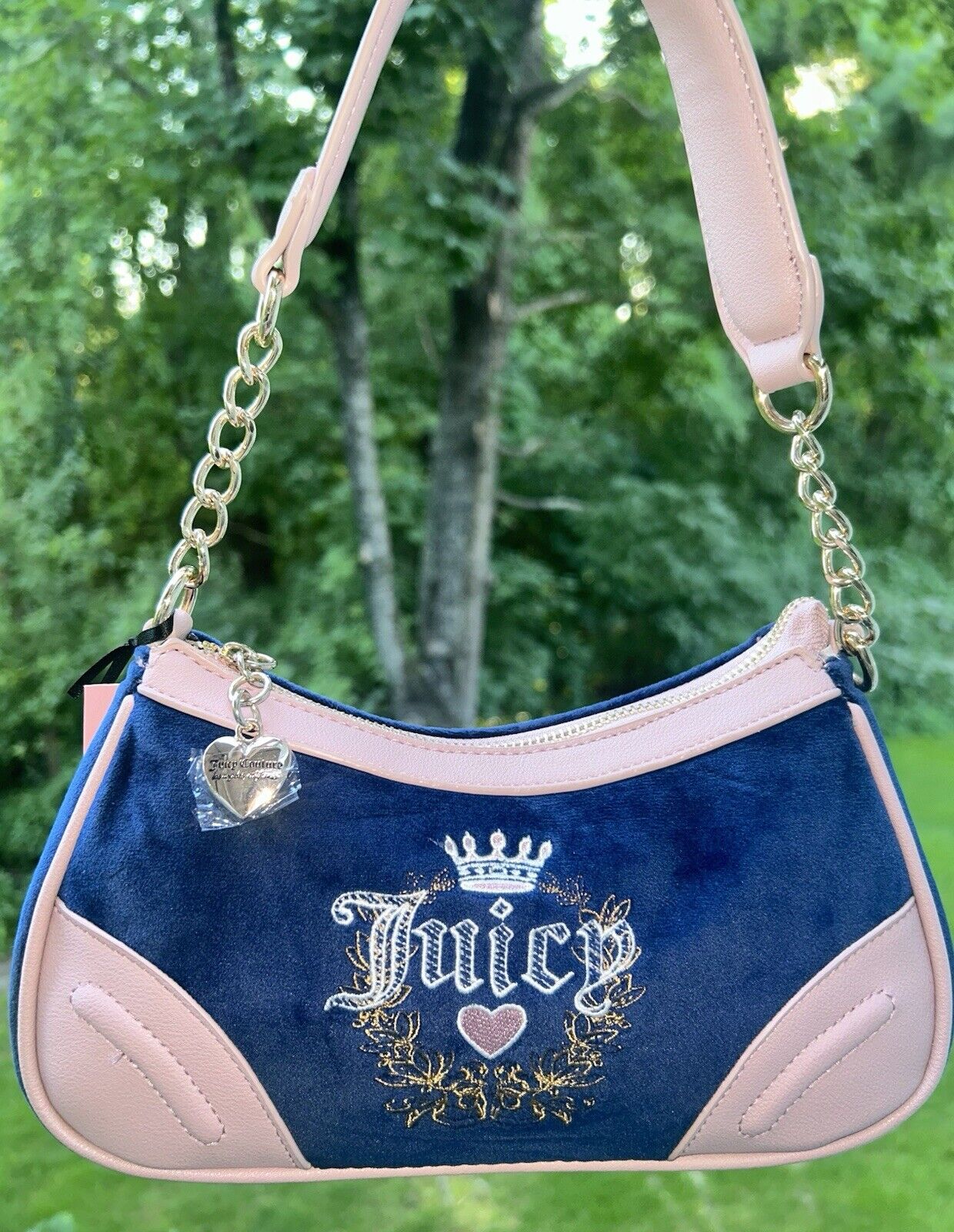 NEW! NWT JUICY COUTURE Velour Heritage Shoulder Bag Regal Blue