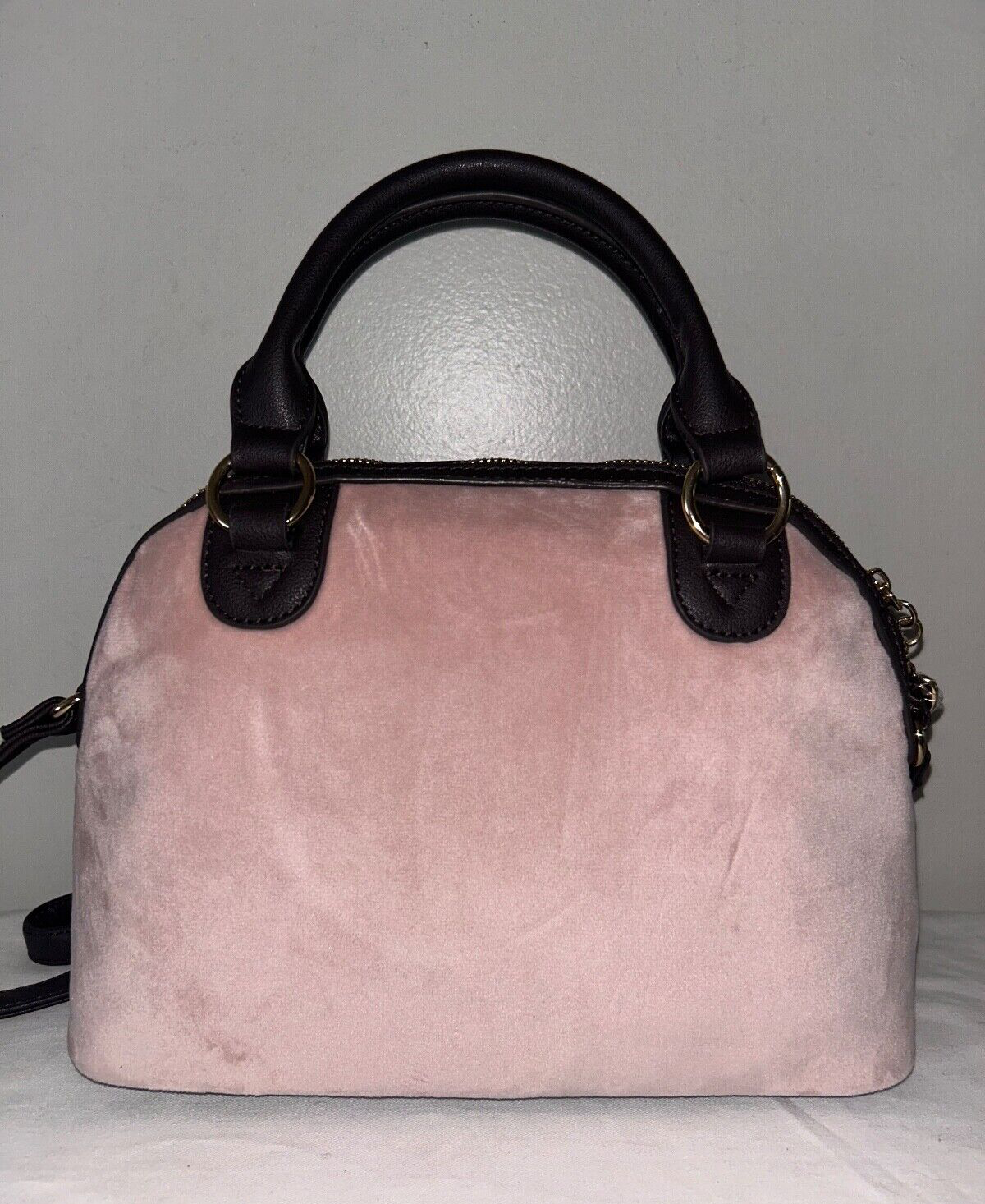 NEW! NWT JUICY COUTURE Heritage Dome Velour Satchel Bag Dusty Blush Pink