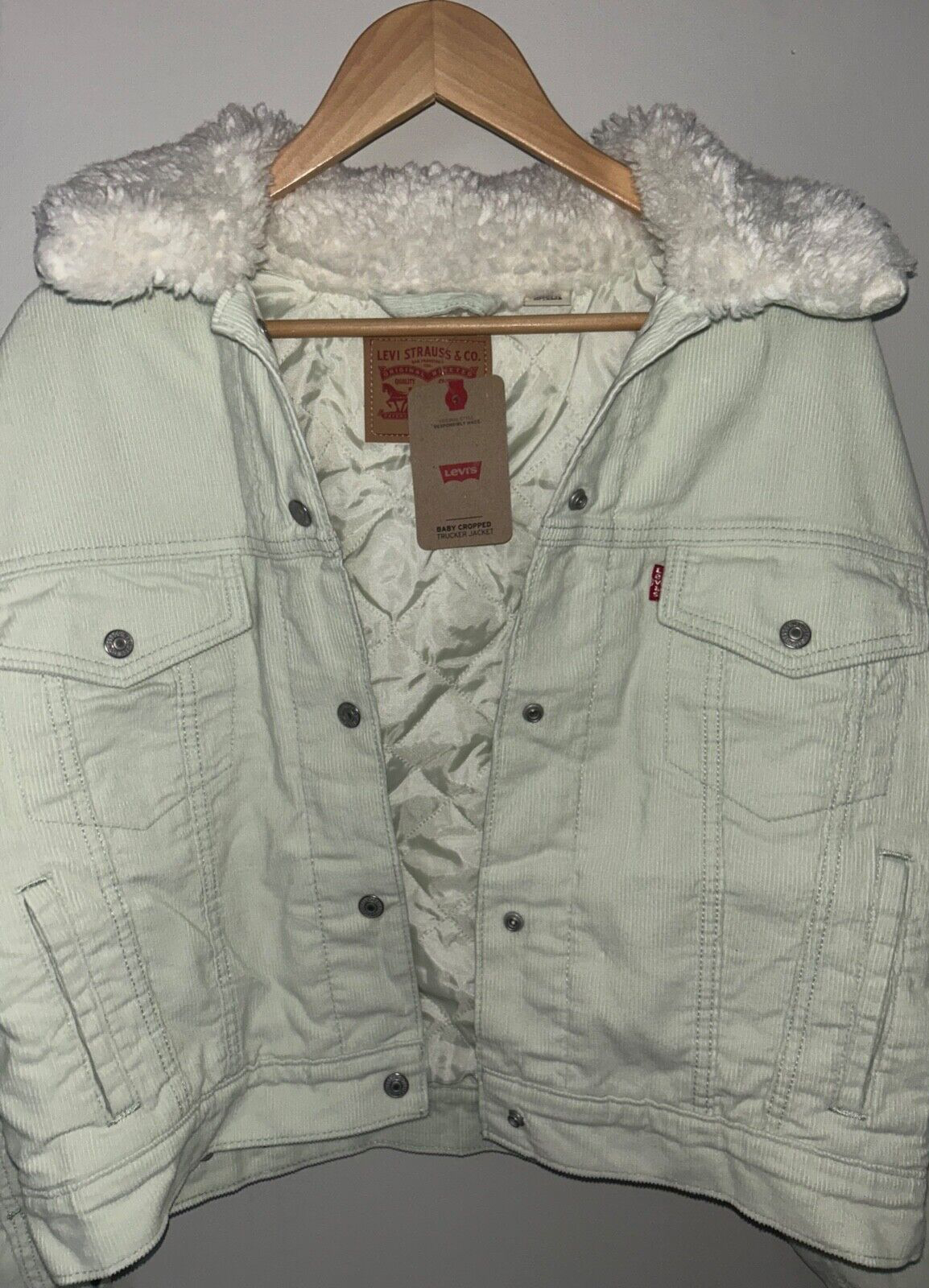 NEW! NWT LEVI'S Sherpa Baby Baggy Trucker Jacket Meadow Mist Size M