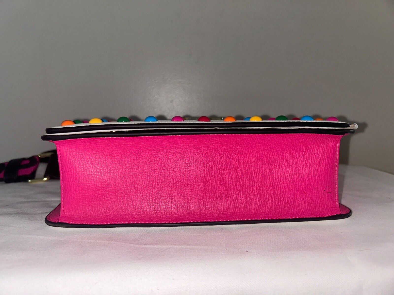 NEW! NWT KARL LAGERFELD Simone Rainbow Studded Crossbody Bag White/Pink Multi