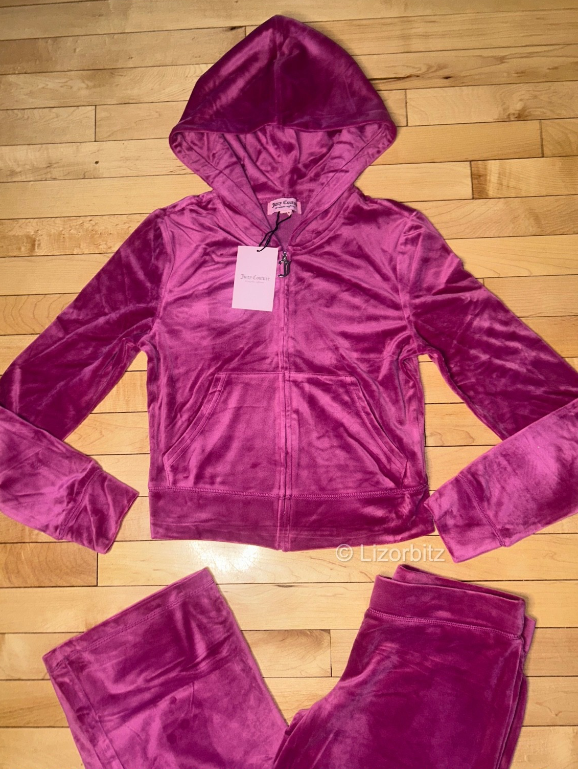 NEW! NWT JUICY COUTURE Velour OG Bling Tracksuit Set in Fuchsia Pink Size M