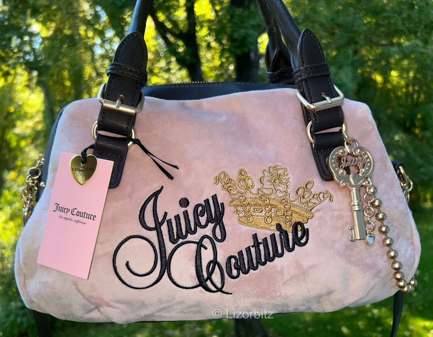 NEW! NWT JUICY COUTURE The Key To Juicy Velour Satchel Bag Dusty Blush Pink
