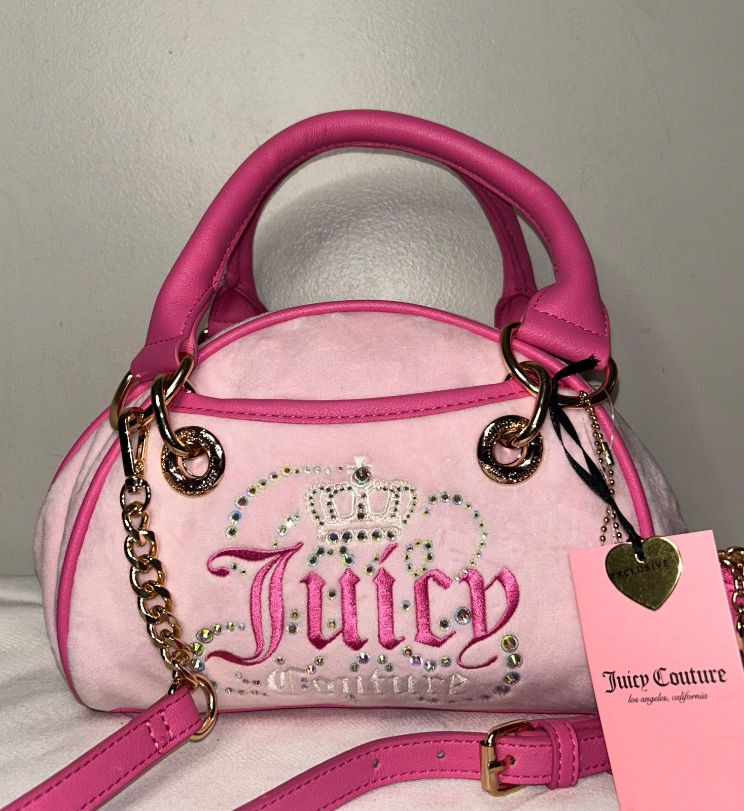 NEW! NWT JUICY COUTURE Velour Dreamy Juicy Satchel Bag in Light Pink