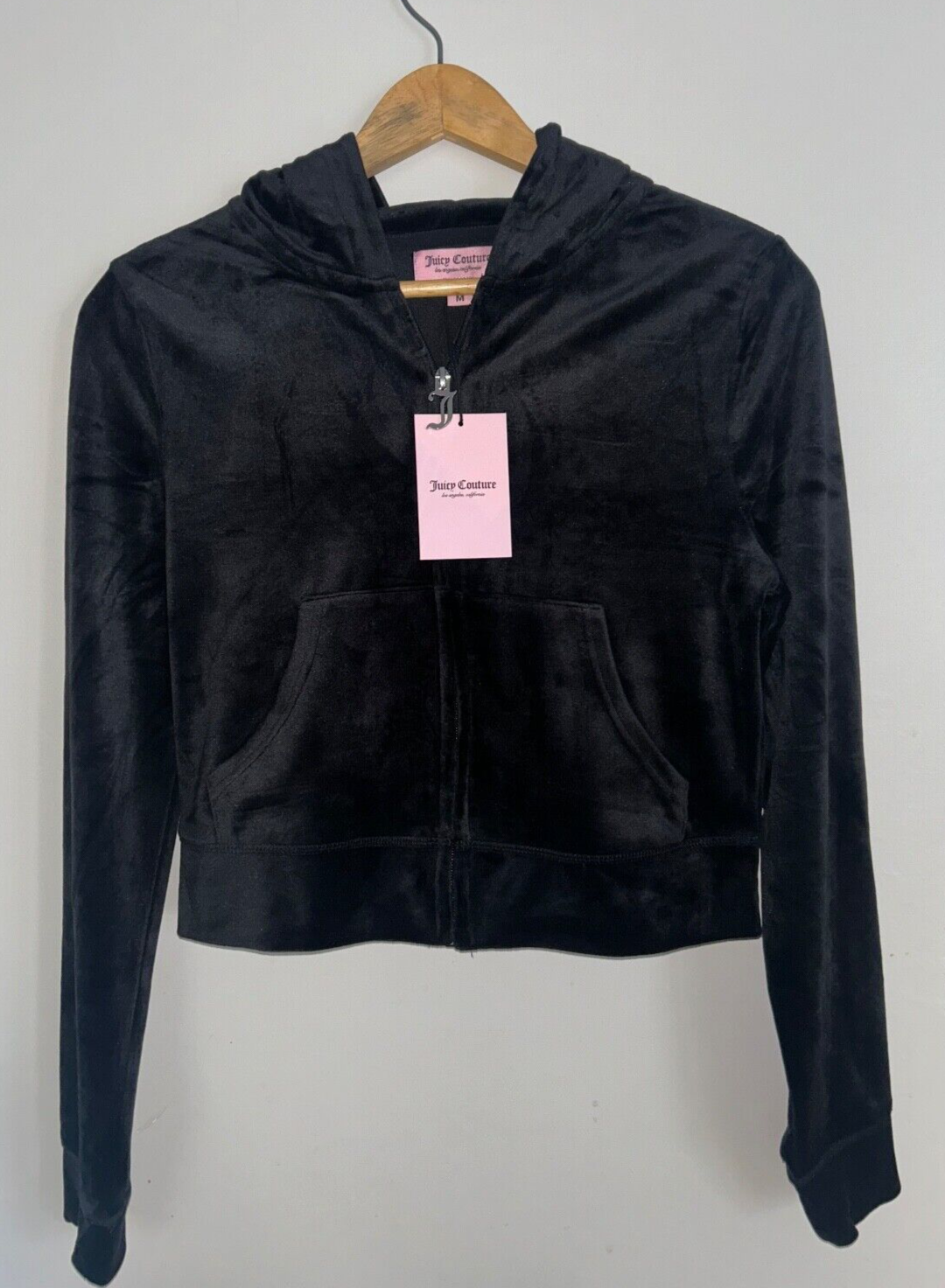 NEW! NWT JUICY COUTURE OG Big Bling Velour Hoodie Black Liquorice Size M