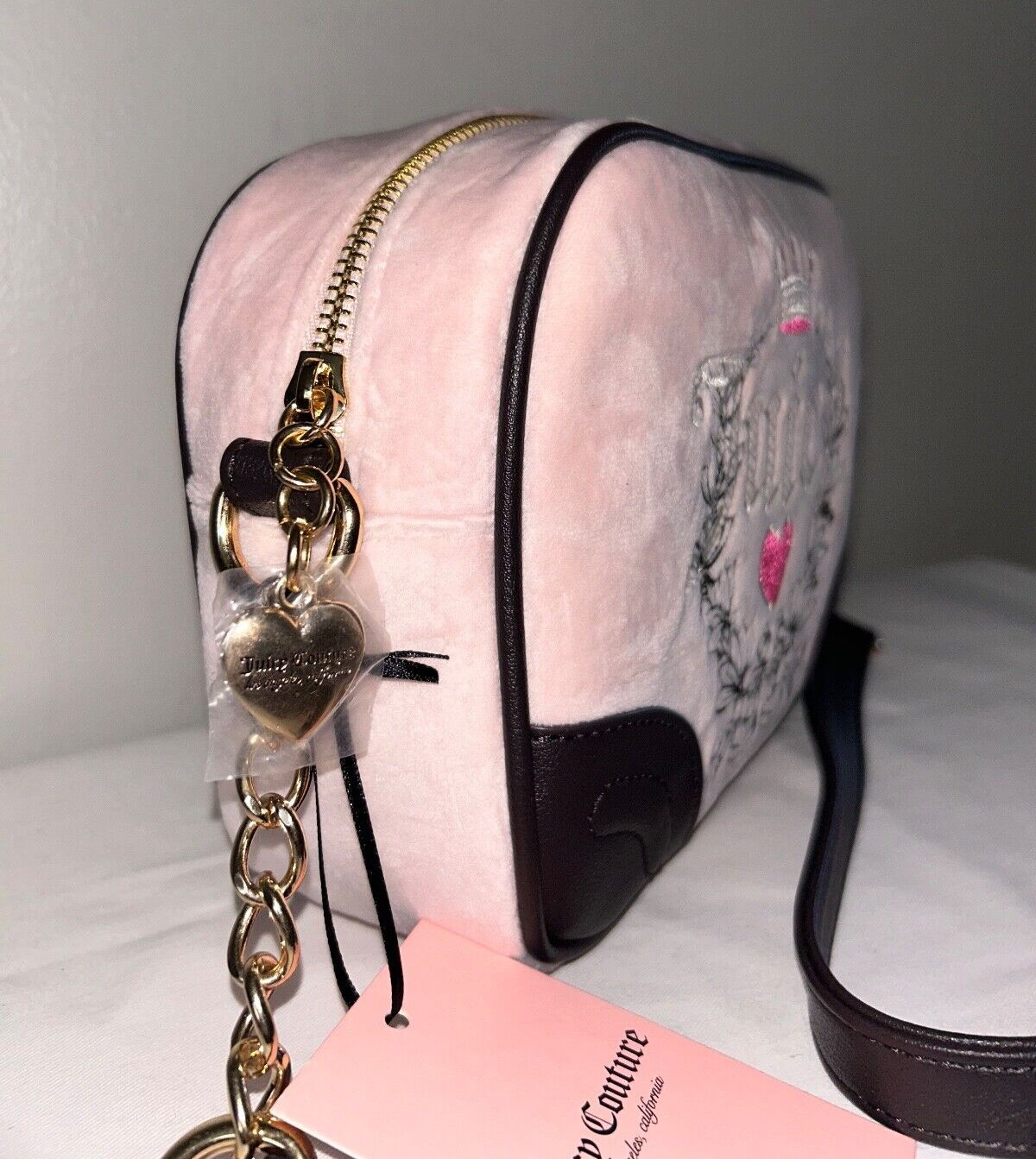 NEW! NWT JUICY COUTURE Heritage Velour Crossbody Bag Powder Blush Pink