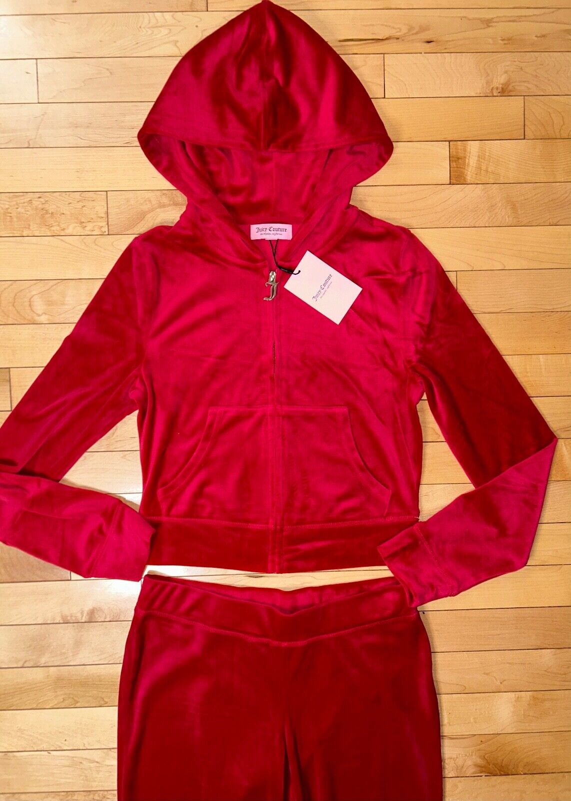 NEW! JUICY COUTURE Velour OG Bling Tracksuit Hoodie & Pant Set Coco Red Size S