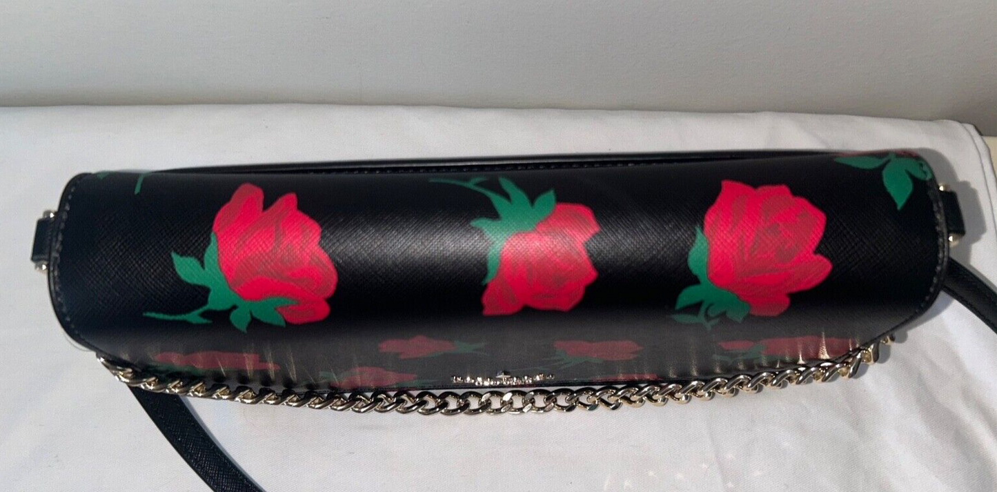 NEW! NWT KATE SPADE Madison Flap Crossbody Rose Toss Print Black