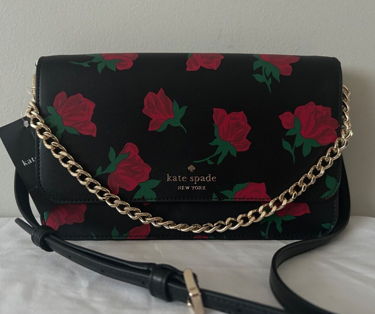 NEW! NWT KATE SPADE Madison Flap Crossbody Rose Toss Print Black