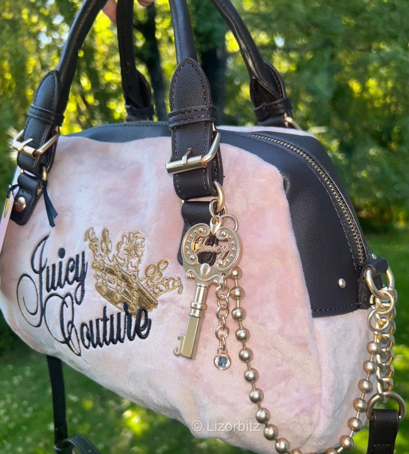 NEW! NWT JUICY COUTURE The Key To Juicy Velour Satchel Bag Dusty Blush Pink