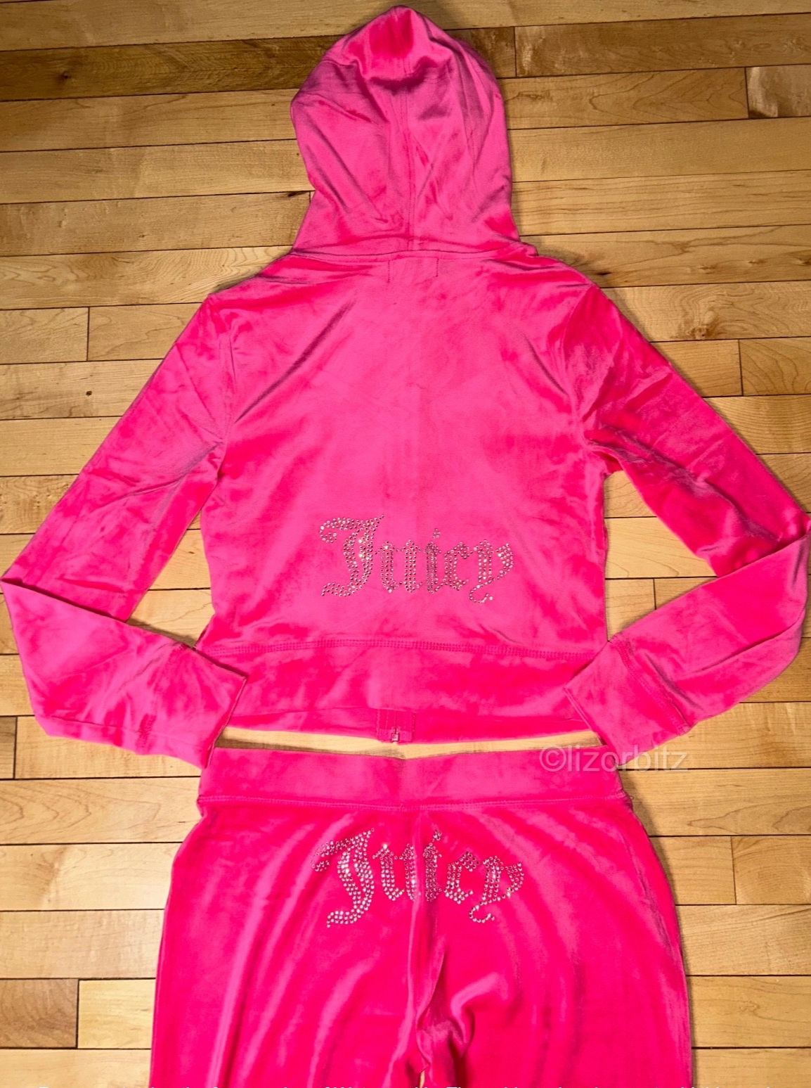 $199 NEW! NWT JUICY COUTURE Velour OG Bling Tracksuit Set in Pink Party Size L