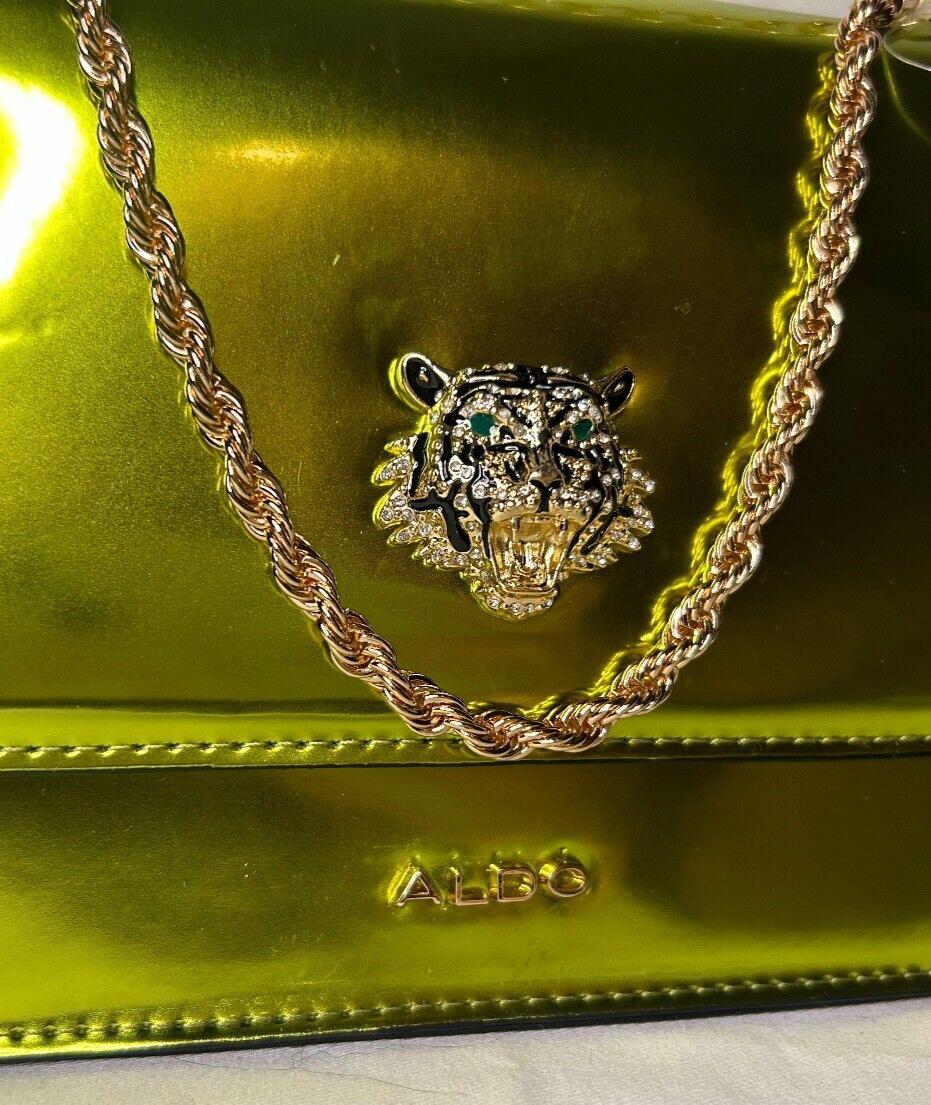 NEW! NWT ALDO Mini Top Handle Chain Tiger Bag Patent Shiny Green