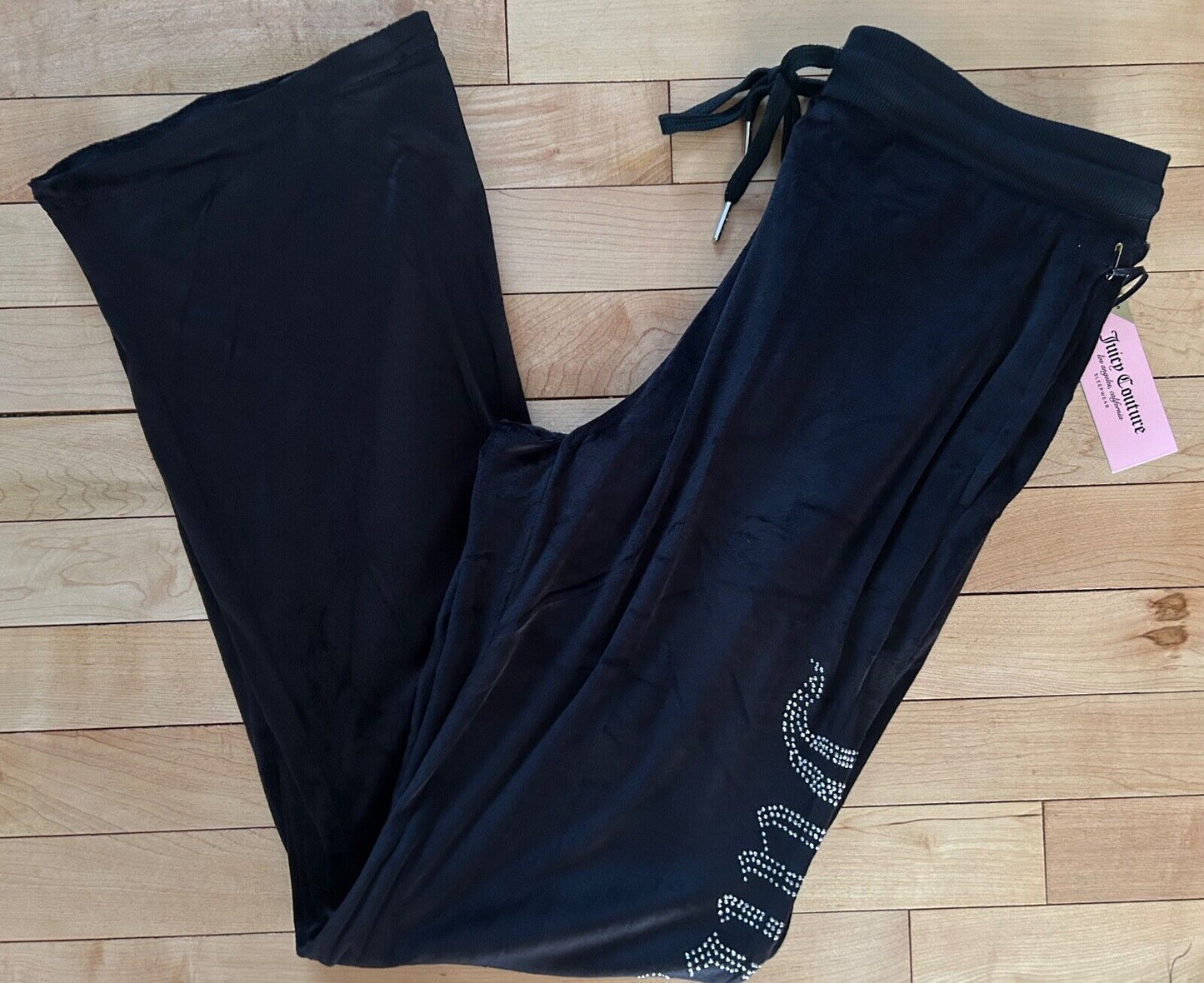 NEW ! NWT JUICY COUTURE Bling Logo Velour Sweatpants Black Size S