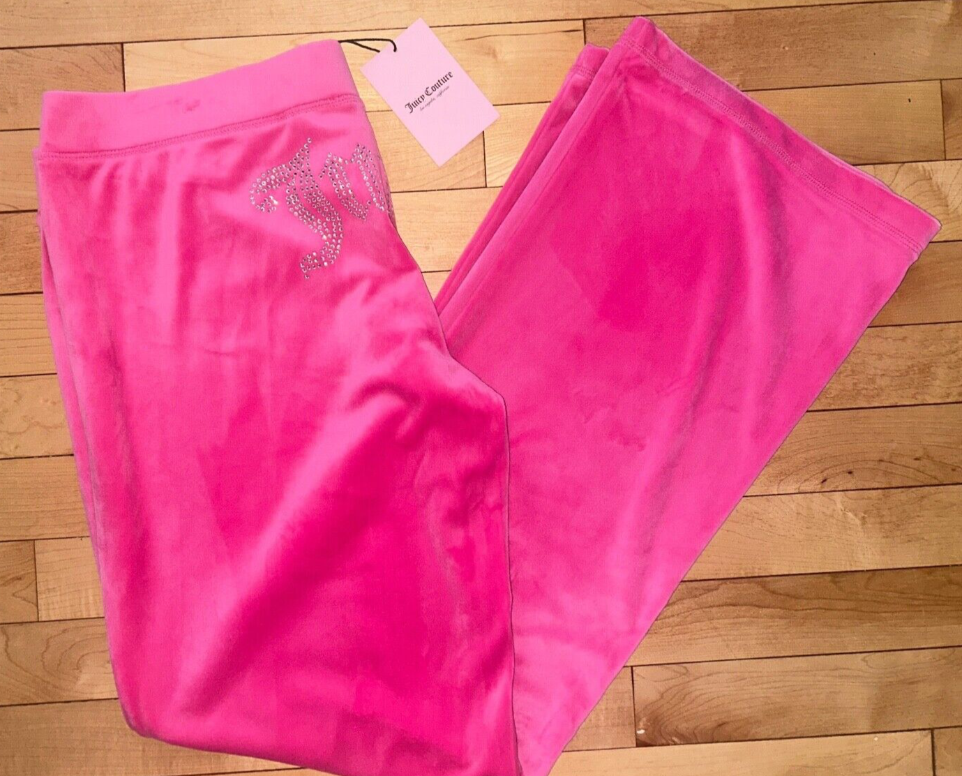 NEW ! NWT JUICY COUTURE Velour Y2K OG Bling Sweatpants Hot Pink Size L