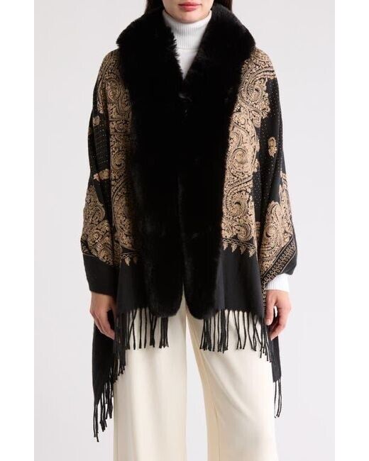 NEW! NWT LA FIORENTINA Faux Fur Trim Wrap w/ Embroidery/Embellishments Black O/S