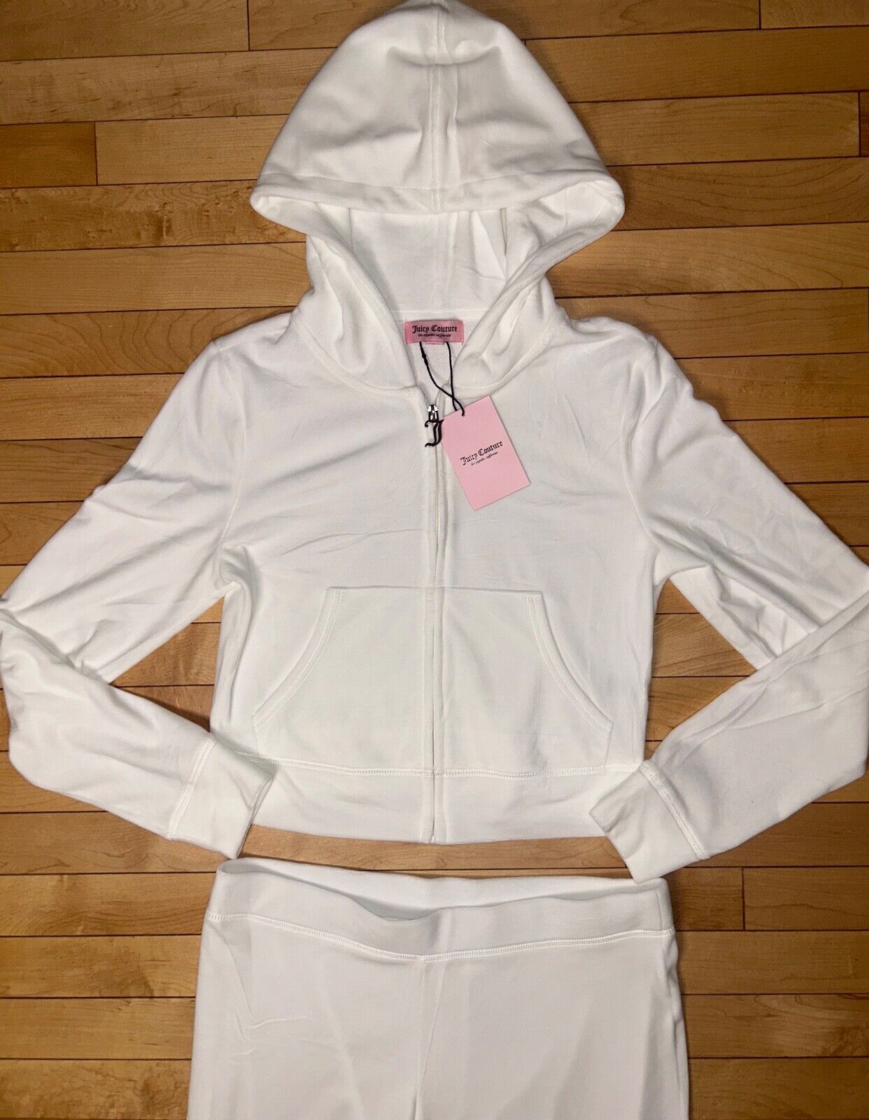 NEW! NWT JUICY COUTURE Velour OG Bling Tracksuit Hoodie & Pant Set White Size S