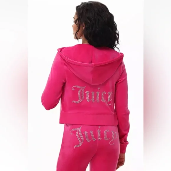 $199 NEW! NWT JUICY COUTURE Velour OG Bling Tracksuit Set in Pink Party Size S