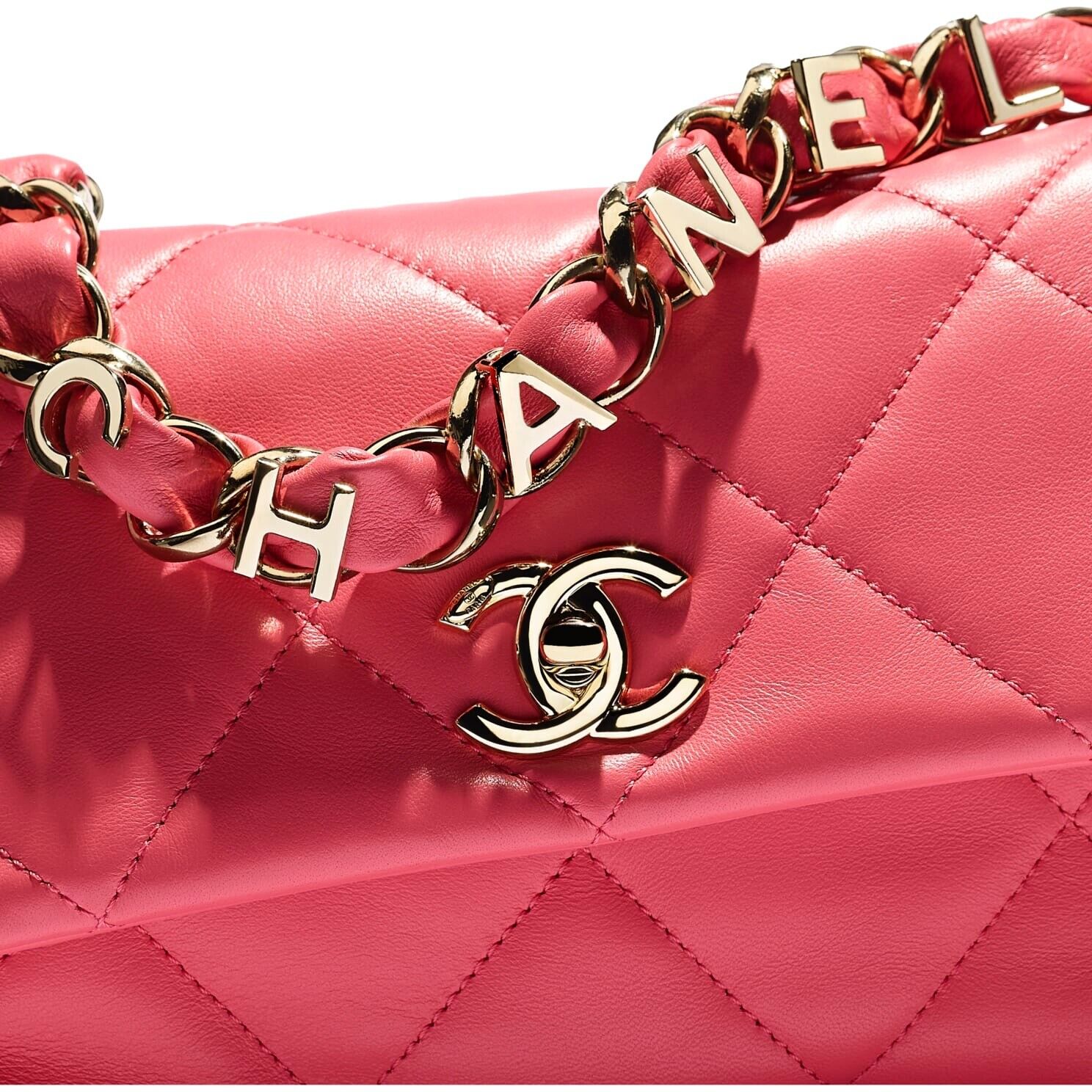 CHANEL CC Small Logo Strap Quilted Lambskin Shoulder Bag Pink / Gold Hardware