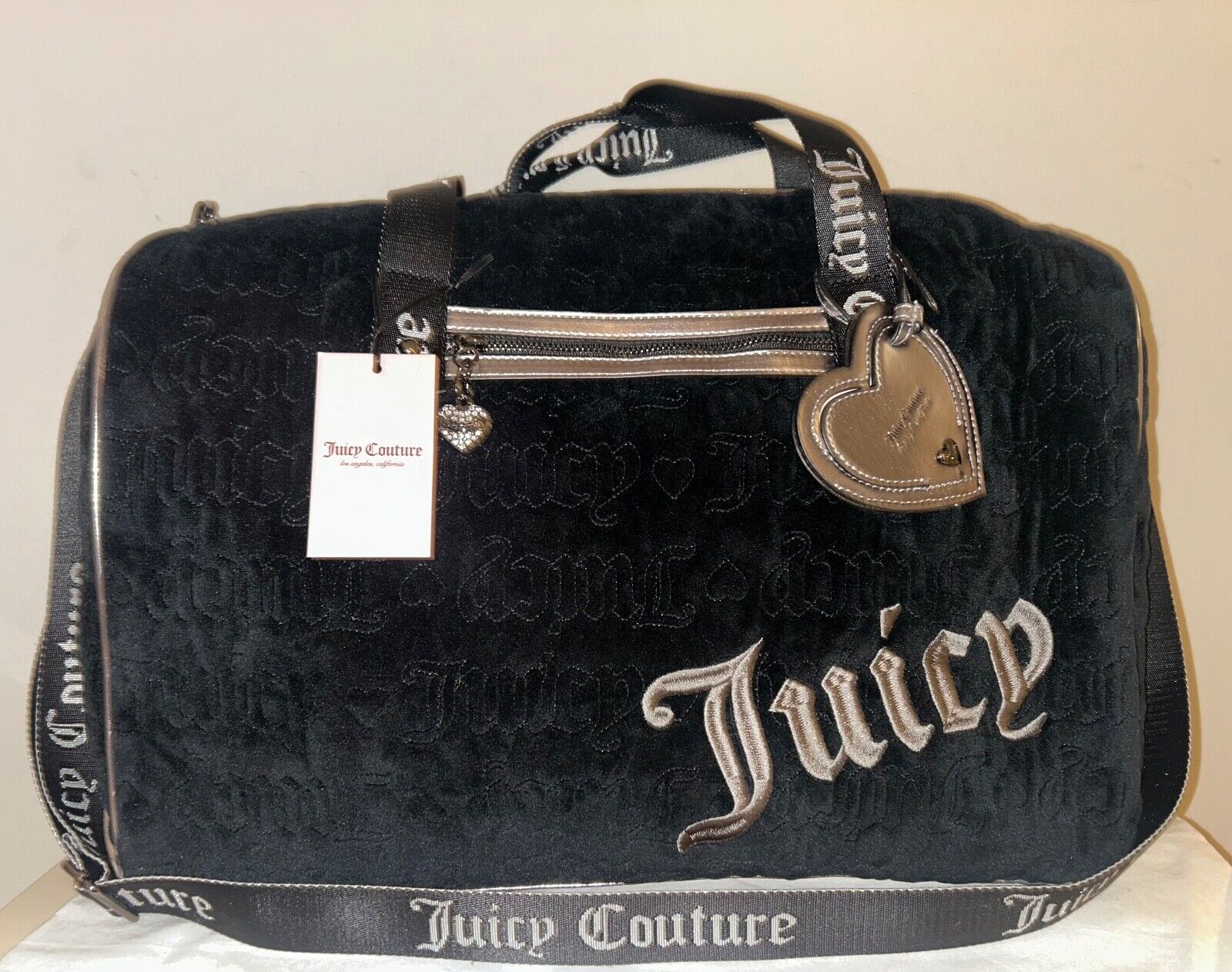 NEW! NWT JUICY COUTURE Vintage Dreams Velour Weekender Bag Black Liquorice