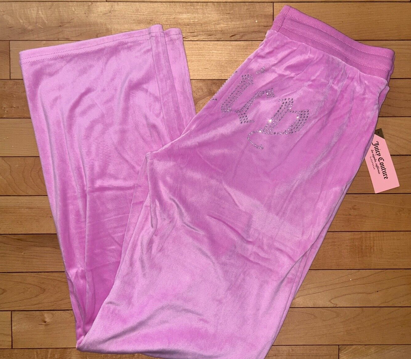 NEW ! NWT JUICY COUTURE Velour OG Big Bling Sweatpants in Stellar Pink Size L