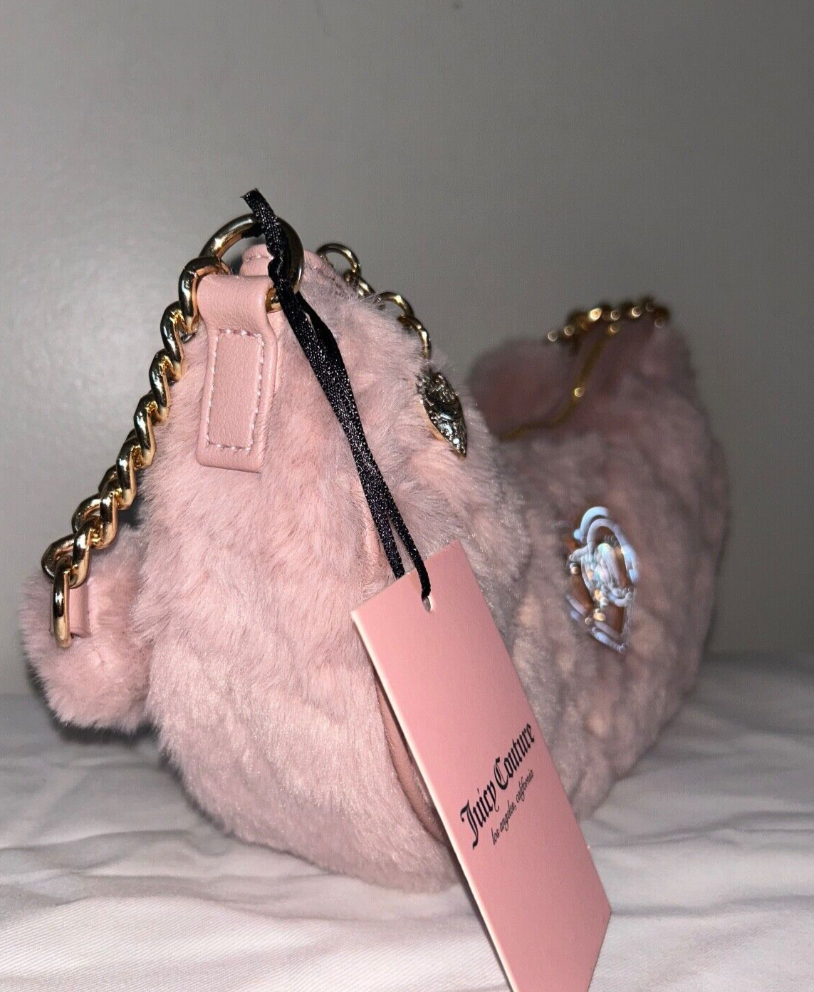 NEW! NWT JUICY COUTURE Lets Get Cozy Faux Fur Shoulder Bag Dusty Blush Pink