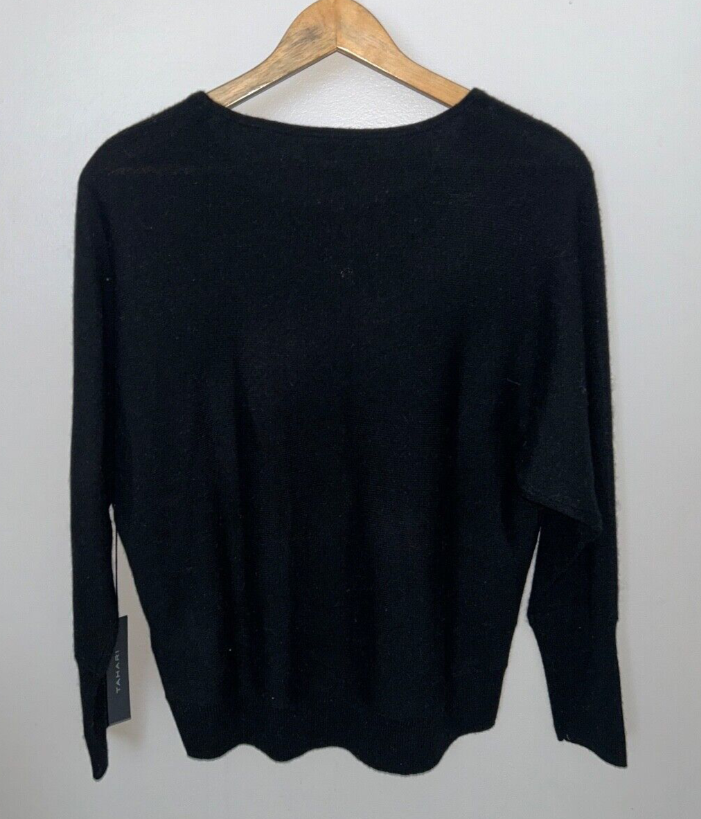 NEW ! NWT TAHARI 100% 2-Ply Cashmere Relaxed Sweater Black Size L