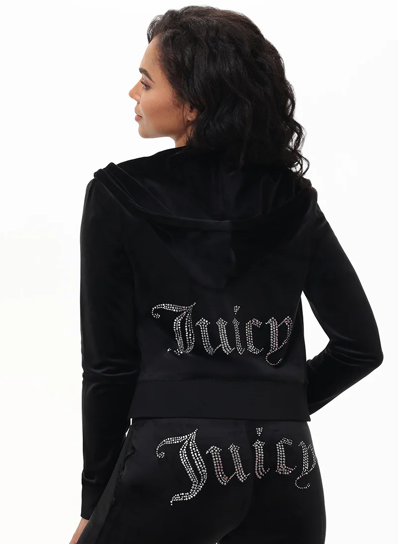 NEW! NWT JUICY COUTURE OG Big Bling Velour Hoodie Black Liquorice Size S