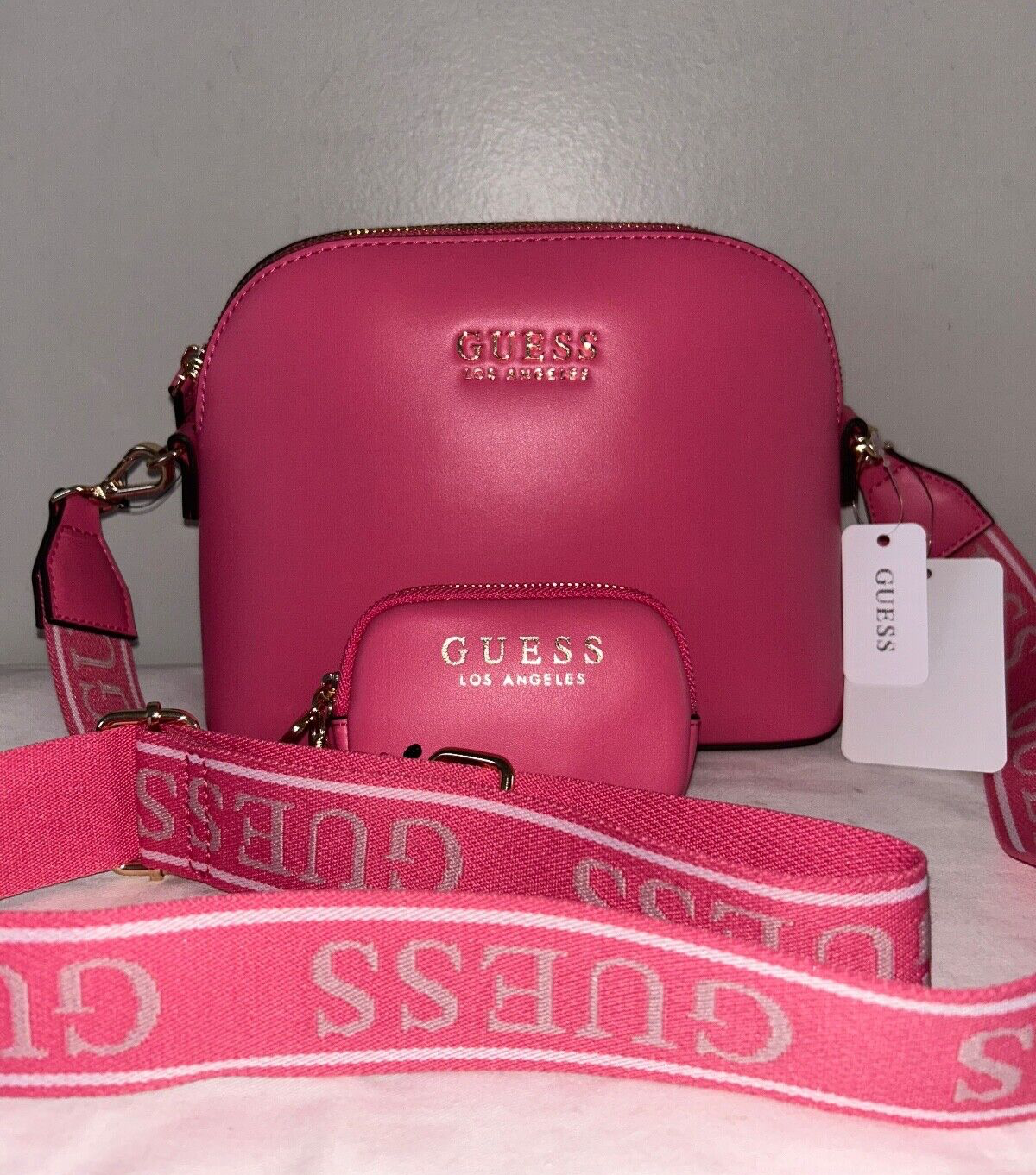 NEW ! NWT GUESS Chunky Mini Multi Pochette Crossbody Bag Punch Pink