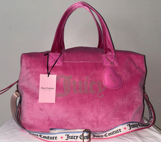 NEW! NWT JUICY COUTURE Velour Wordplay Weekender Bag Juicy Pink