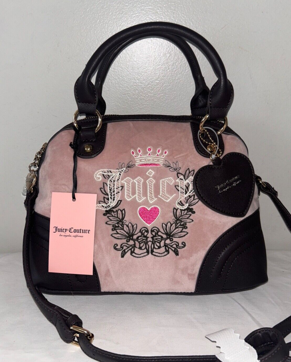 NEW! NWT JUICY COUTURE Heritage Dome Velour Satchel Bag Dusty Blush Pink