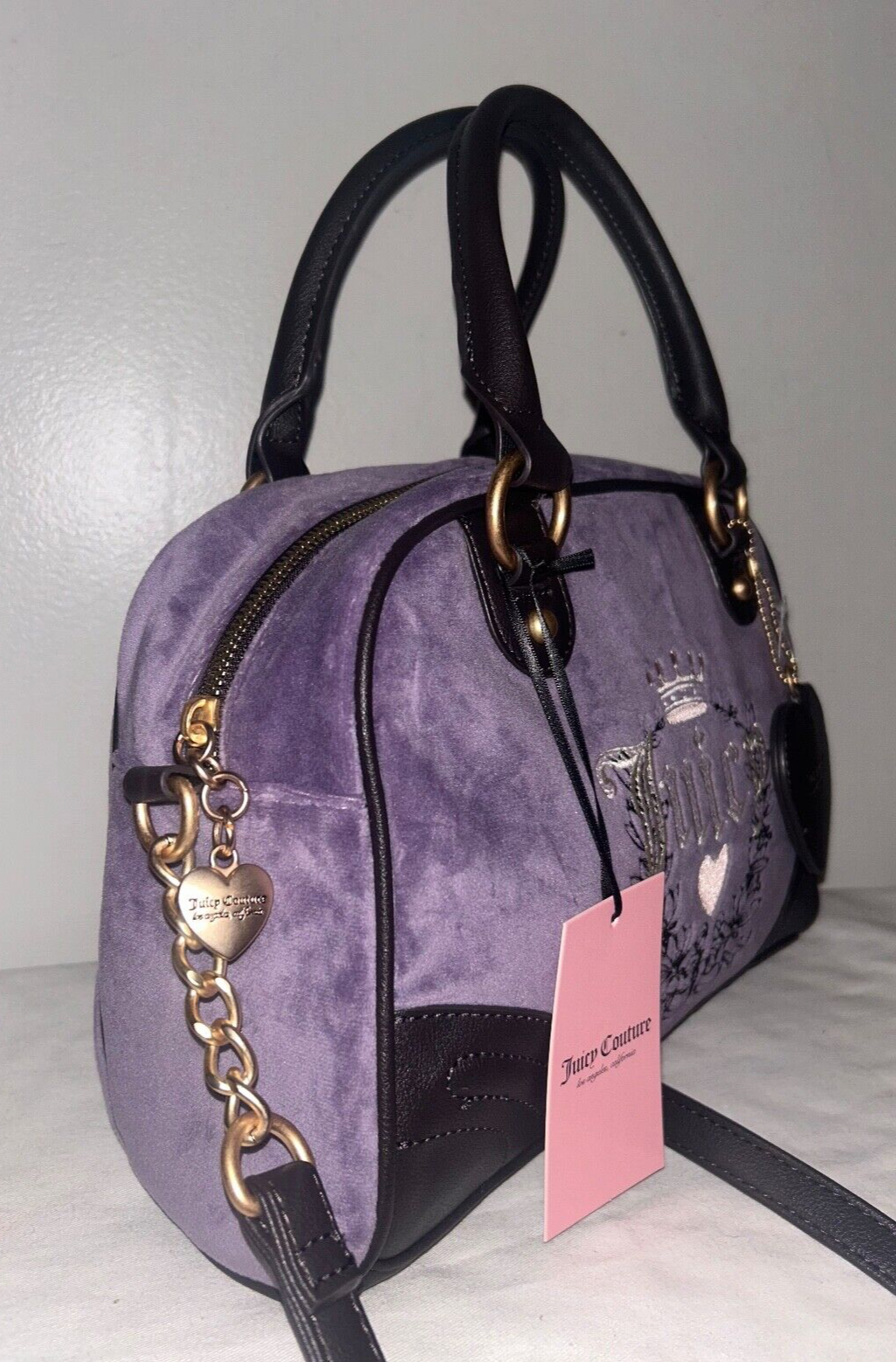 NEW! NWT JUICY COUTURE Urban Heritage Bowler Velour Crossbody Bag Dusty Violet