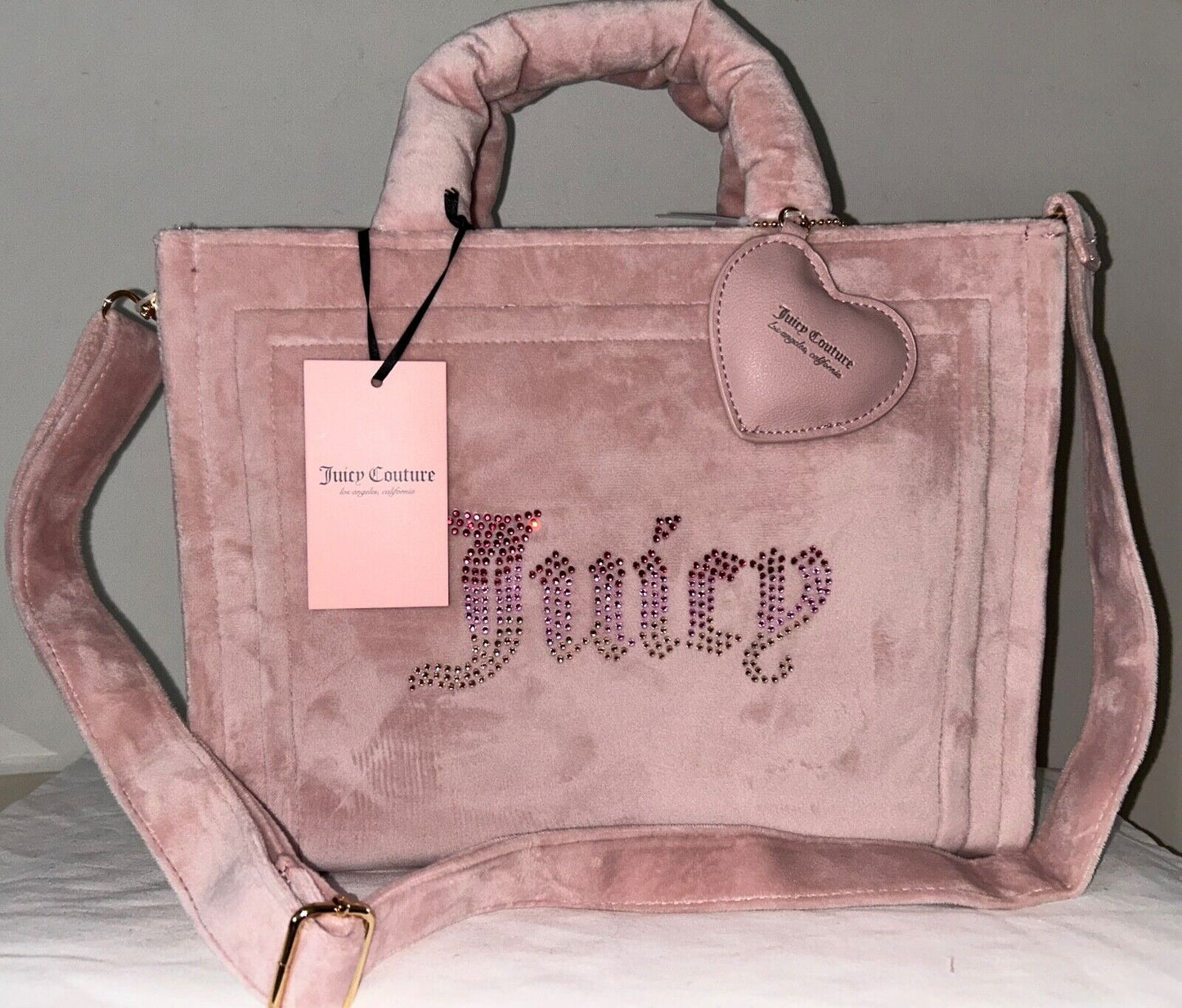 NEW! NWT JUICY COUTURE Velour Big Spender Tote Bag Crossbody in Dusty Blush Pink