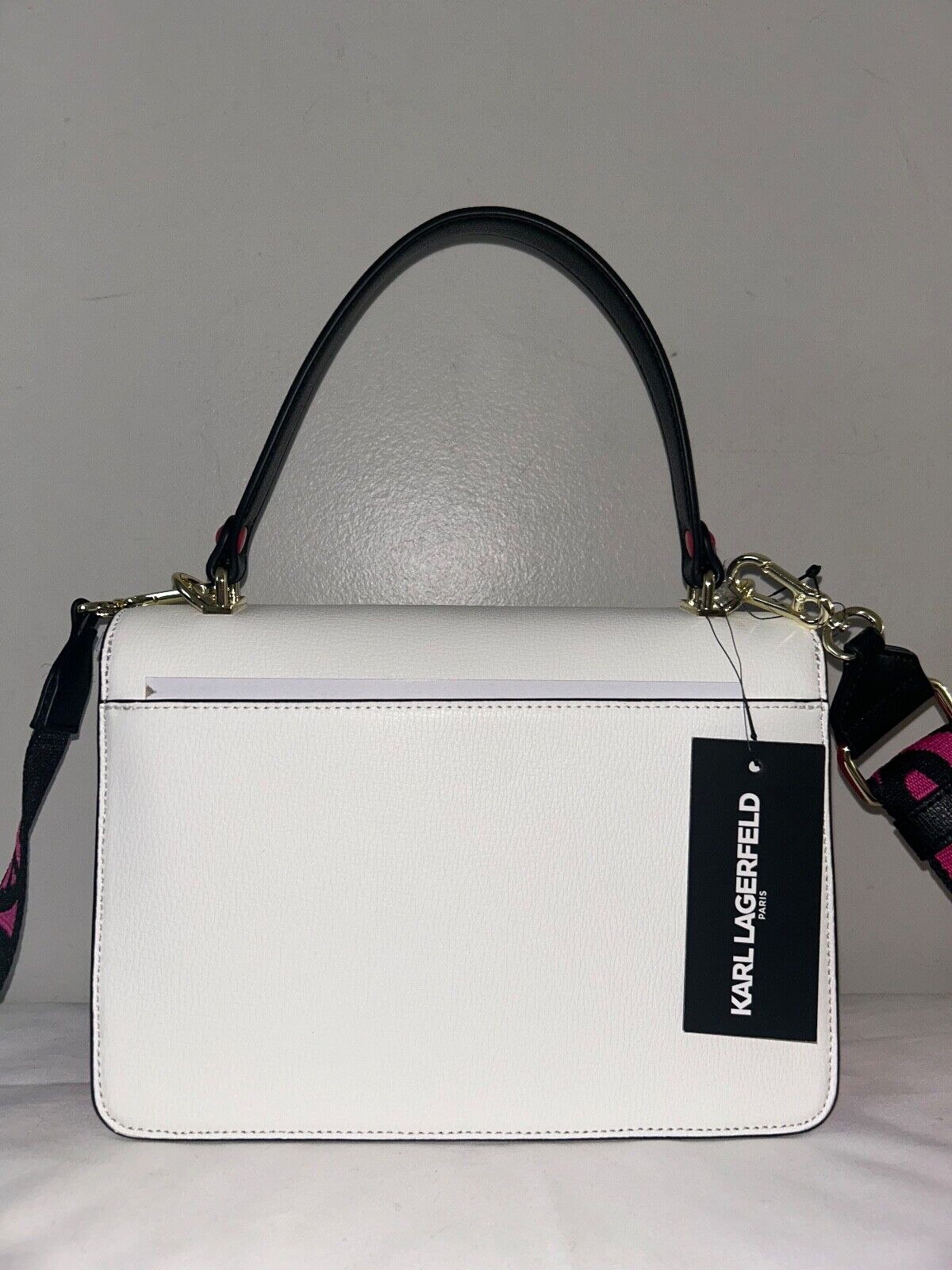 NEW! NWT KARL LAGERFELD Simone Rainbow Studded Crossbody Bag White/Pink Multi