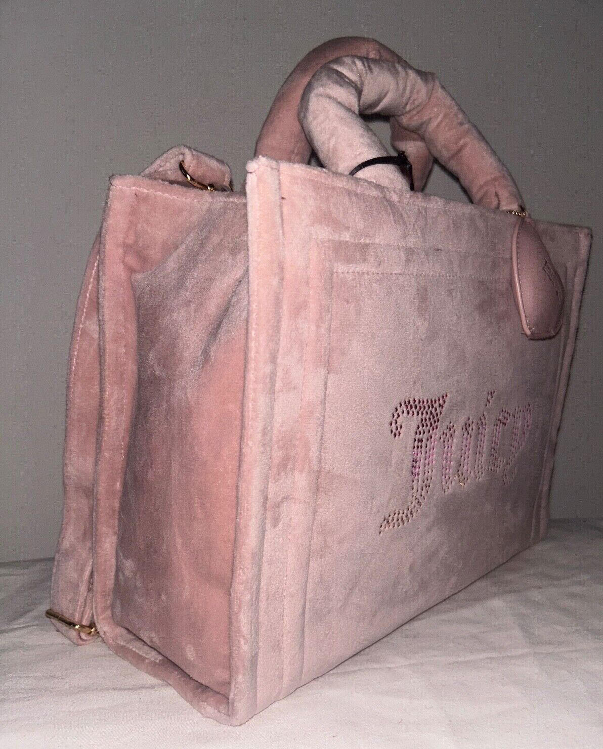 NEW! NWT JUICY COUTURE Velour Big Spender Tote Bag Crossbody in Dusty Blush Pink