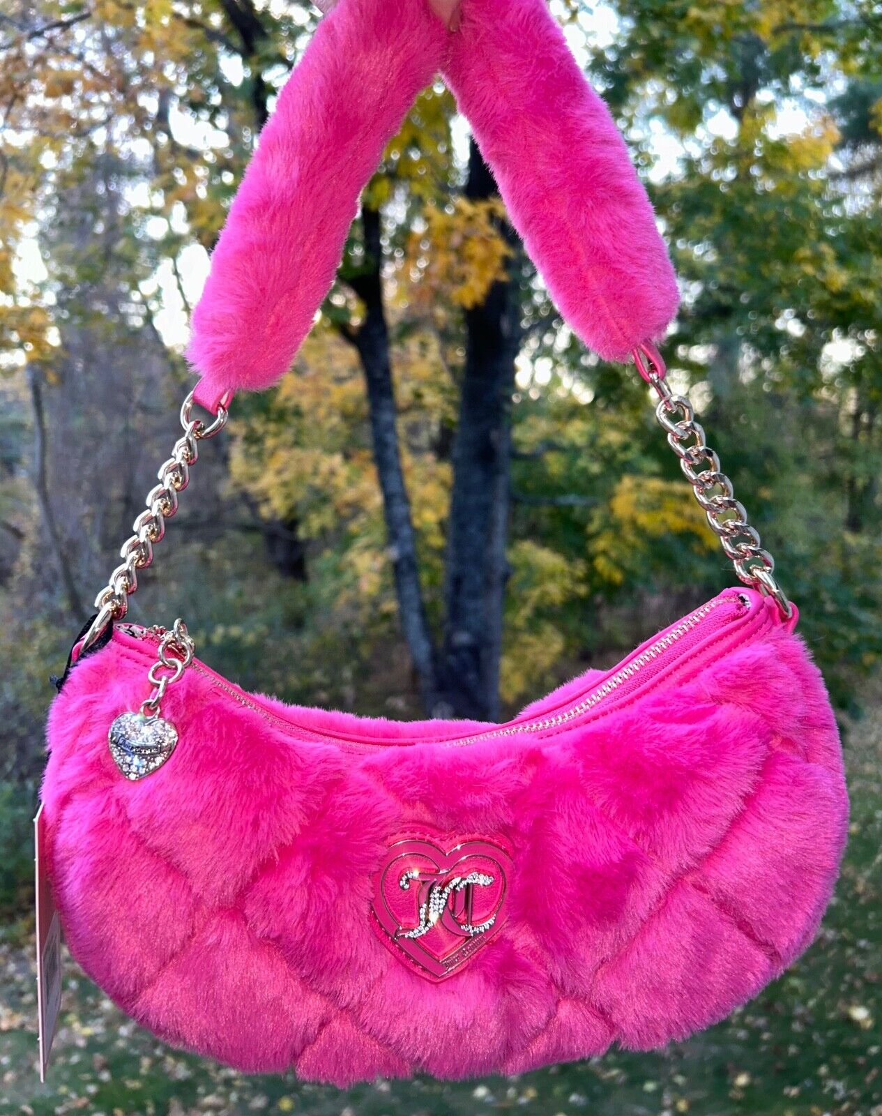 NEW! NWT JUICY COUTURE Lets Get Cozy Faux Fur Shoulder Bag in Dusty Blush Pink