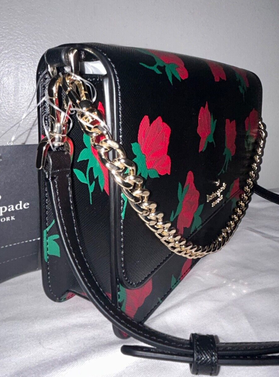 NEW! NWT KATE SPADE Madison Flap Crossbody Rose Toss Print Black