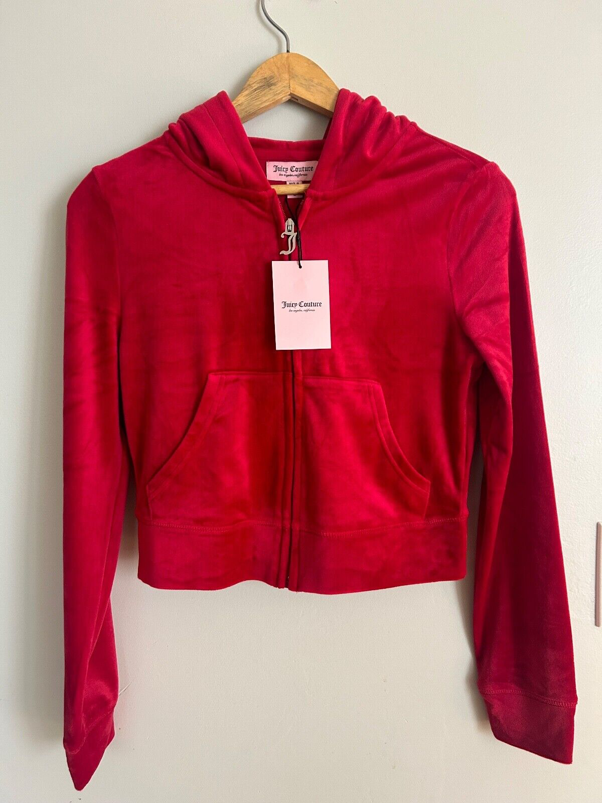 NEW! NWT JUICY COUTURE OG Big Bling Velour Hoodie Coco Red Size XS