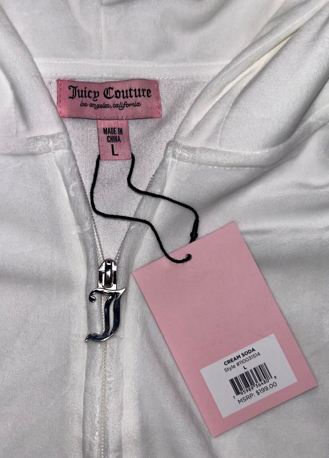 NEW! NWT JUICY COUTURE Velour OG Bling Tracksuit Hoodie & Pant Set White Size L