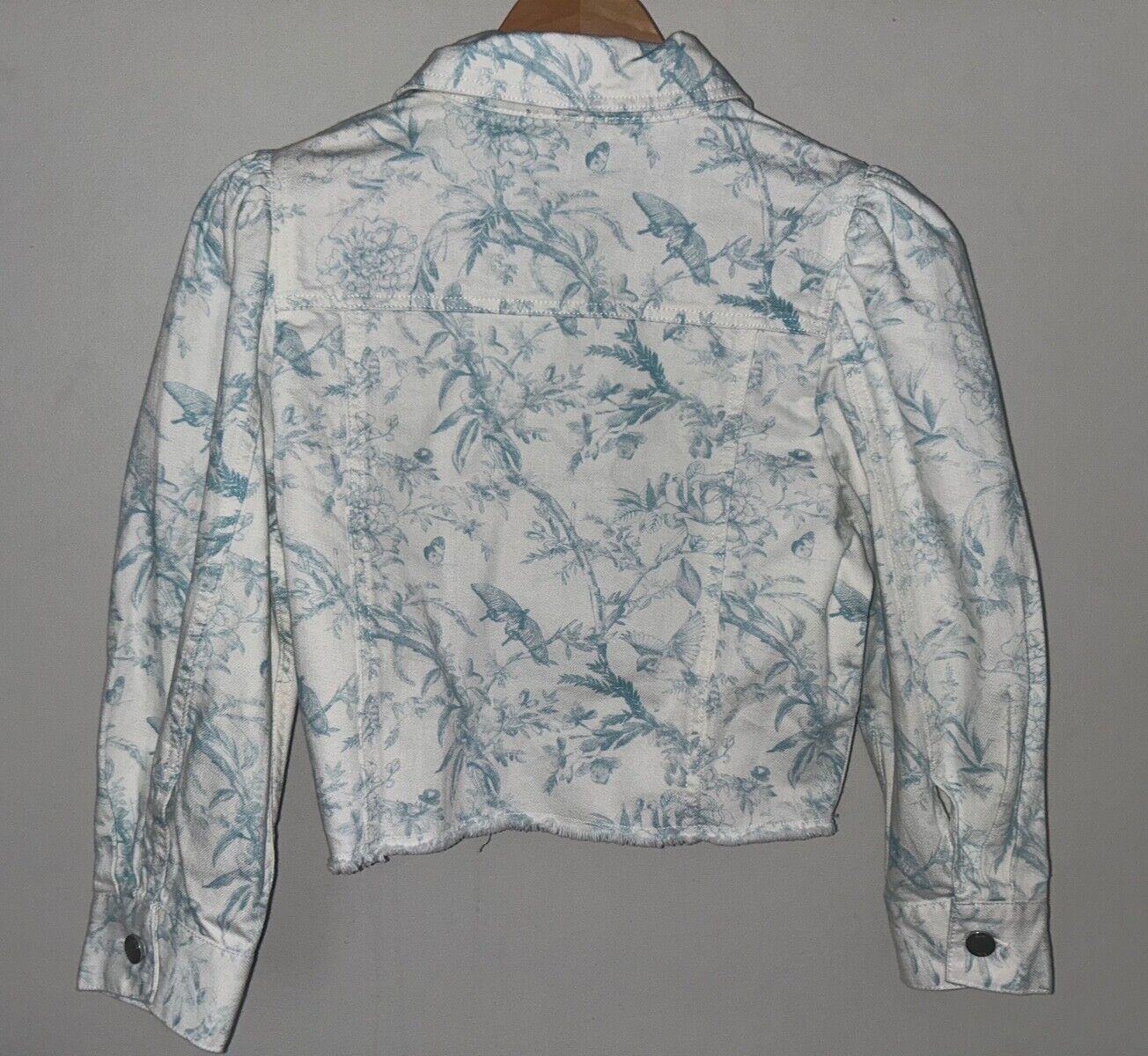 NEW! NWT ELIE TAHARI Antique Floral Printed Raw Hem Denim Jacket White Size M